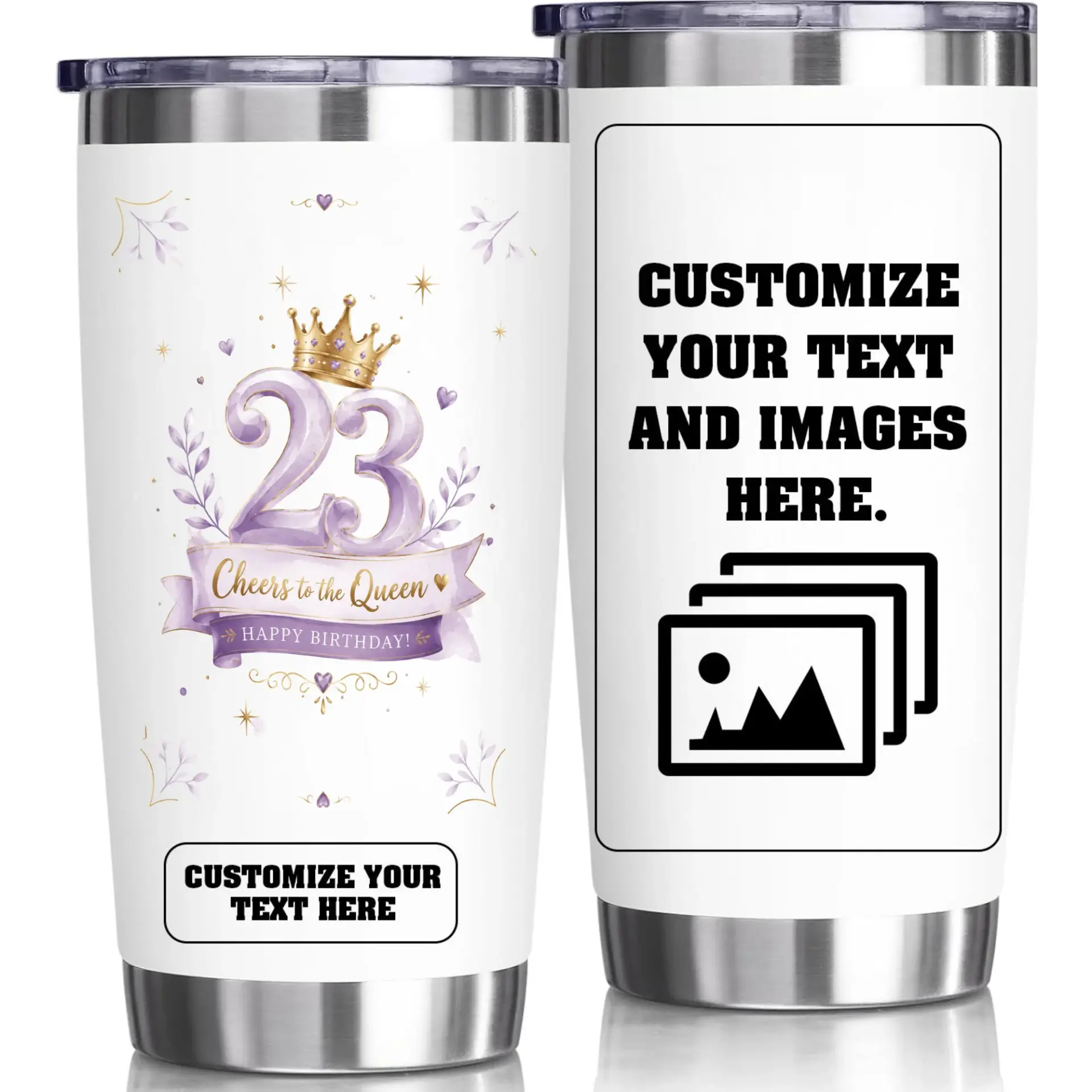 Stainless Steel Tumbler 20oz Birthday Gift Queen Design Personalized Insulated Travel Cup for Coffee and Tea