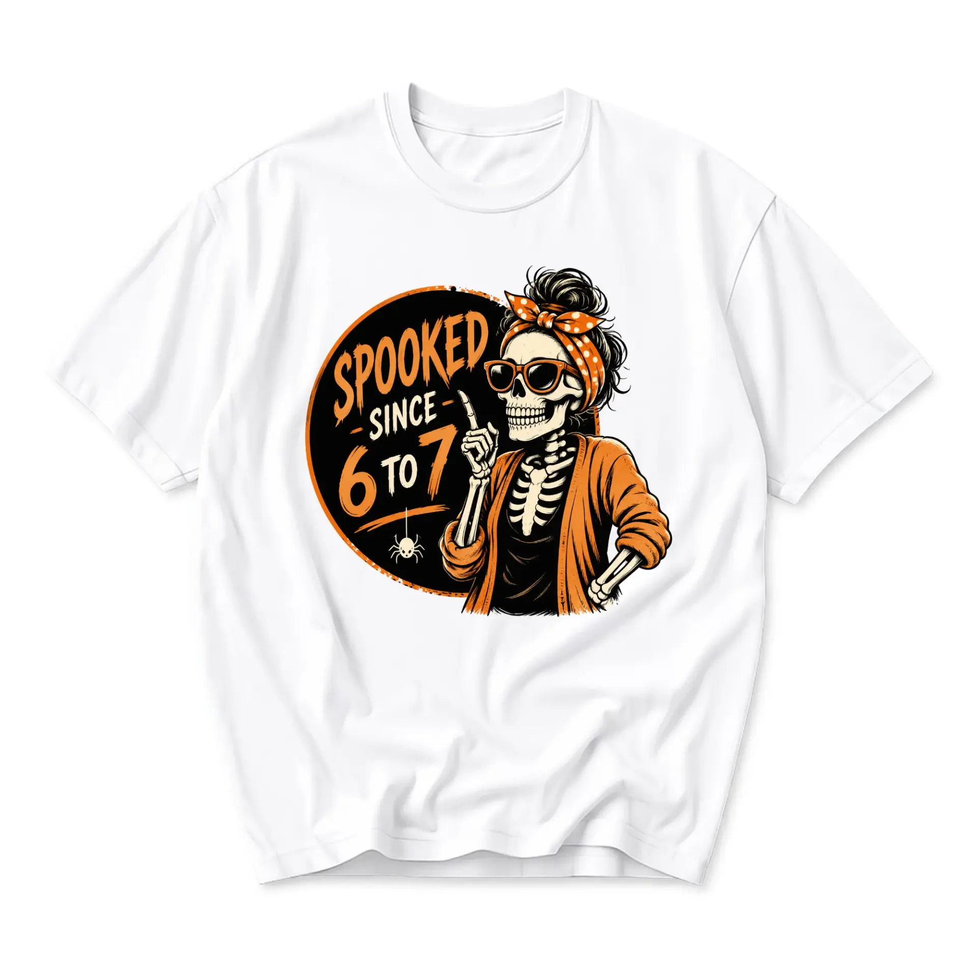 Funny Shirt Spooked Since 6 to 7 Skeleton Graphic Tee Unisex Cotton Crew Neck Casual Tops for Halloween Enthusiasts