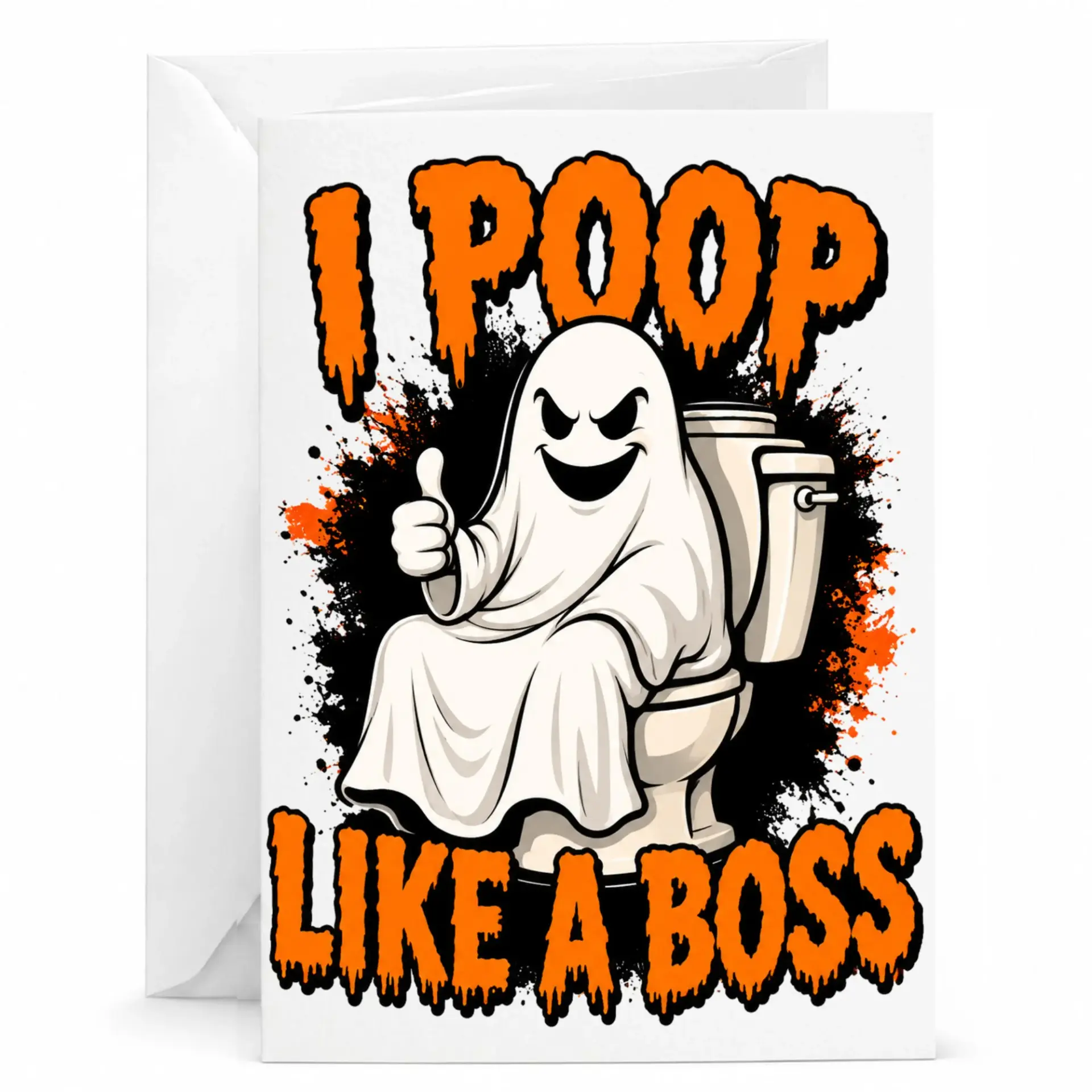 Funny Greeting Card Featuring a on a Toilet with Bold Orange Text for Humorous Occasions and