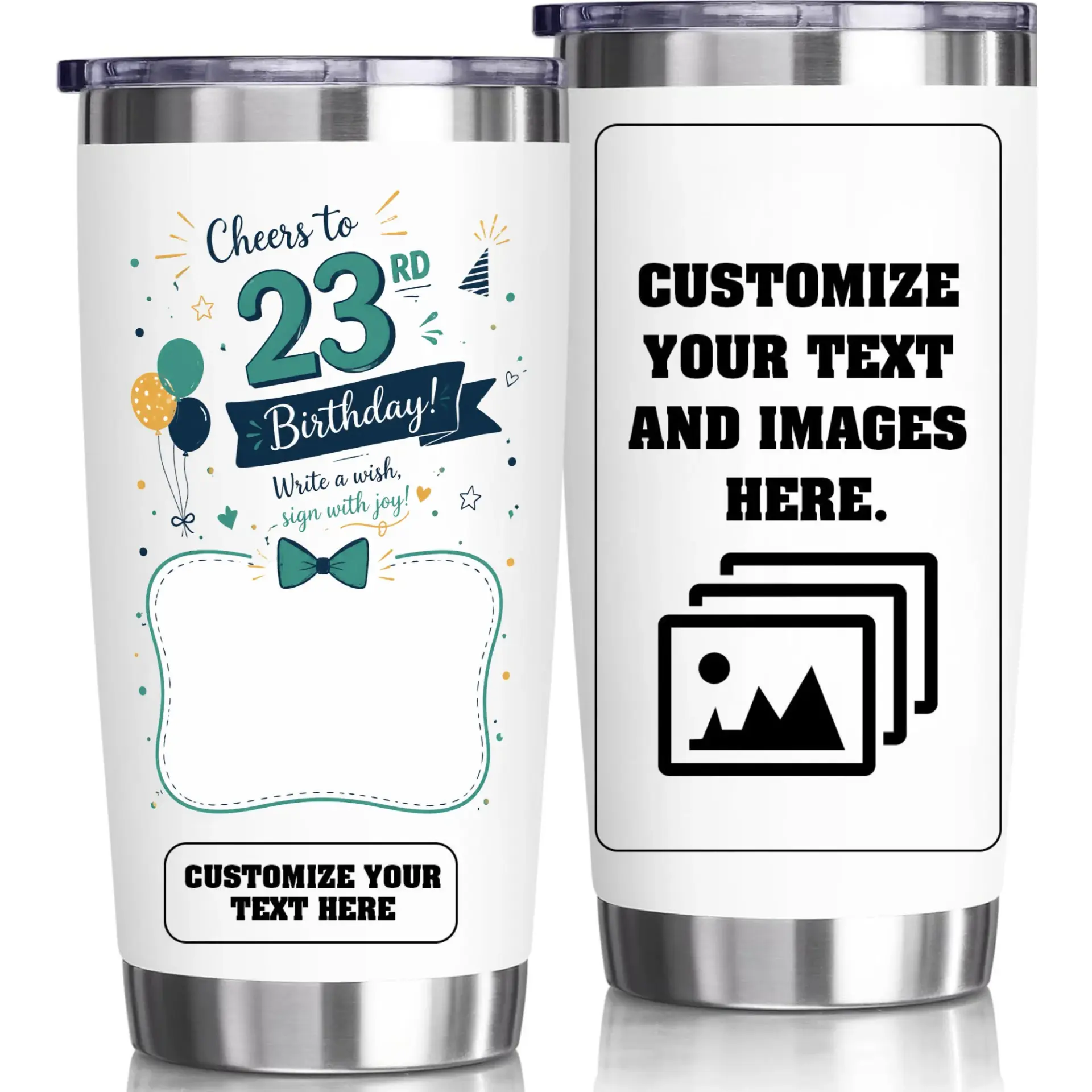 Stainless Steel Tumbler 20oz Personalized Birthday Gift Cup for Celebrating Twenty Third Birthday Anniversary Party