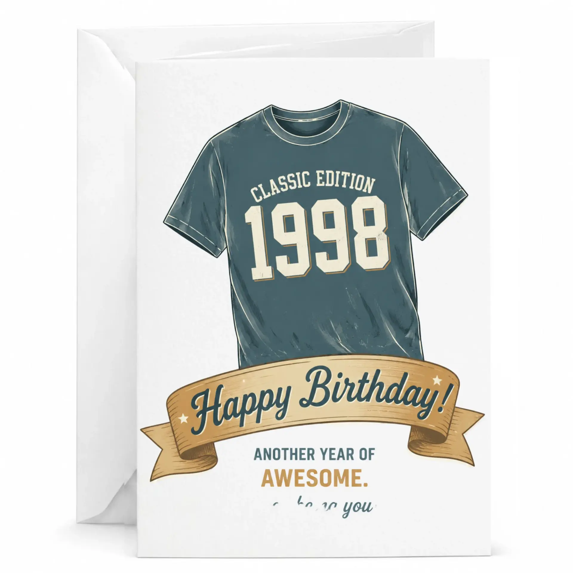 Birthday Card Classic Edition 1998 T-Shirt Design Greeting Card for Milestone Birthdays with Included White Envelope