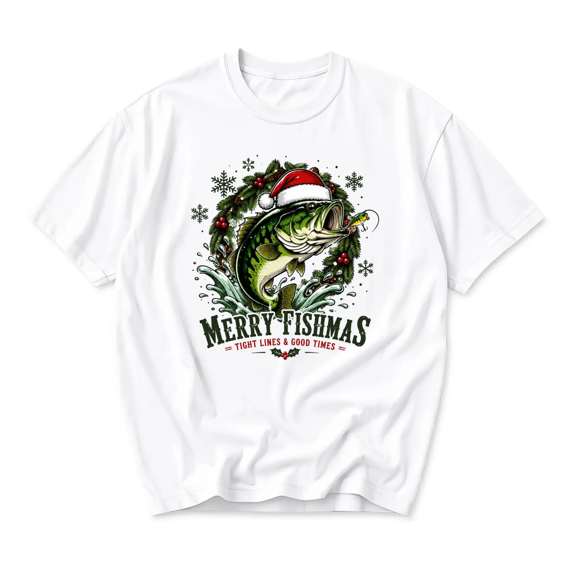 Funny Shirt Merry Fishmas Fishing Graphic Tee Unisex Casual Holiday Apparel for Lovers Fisherman