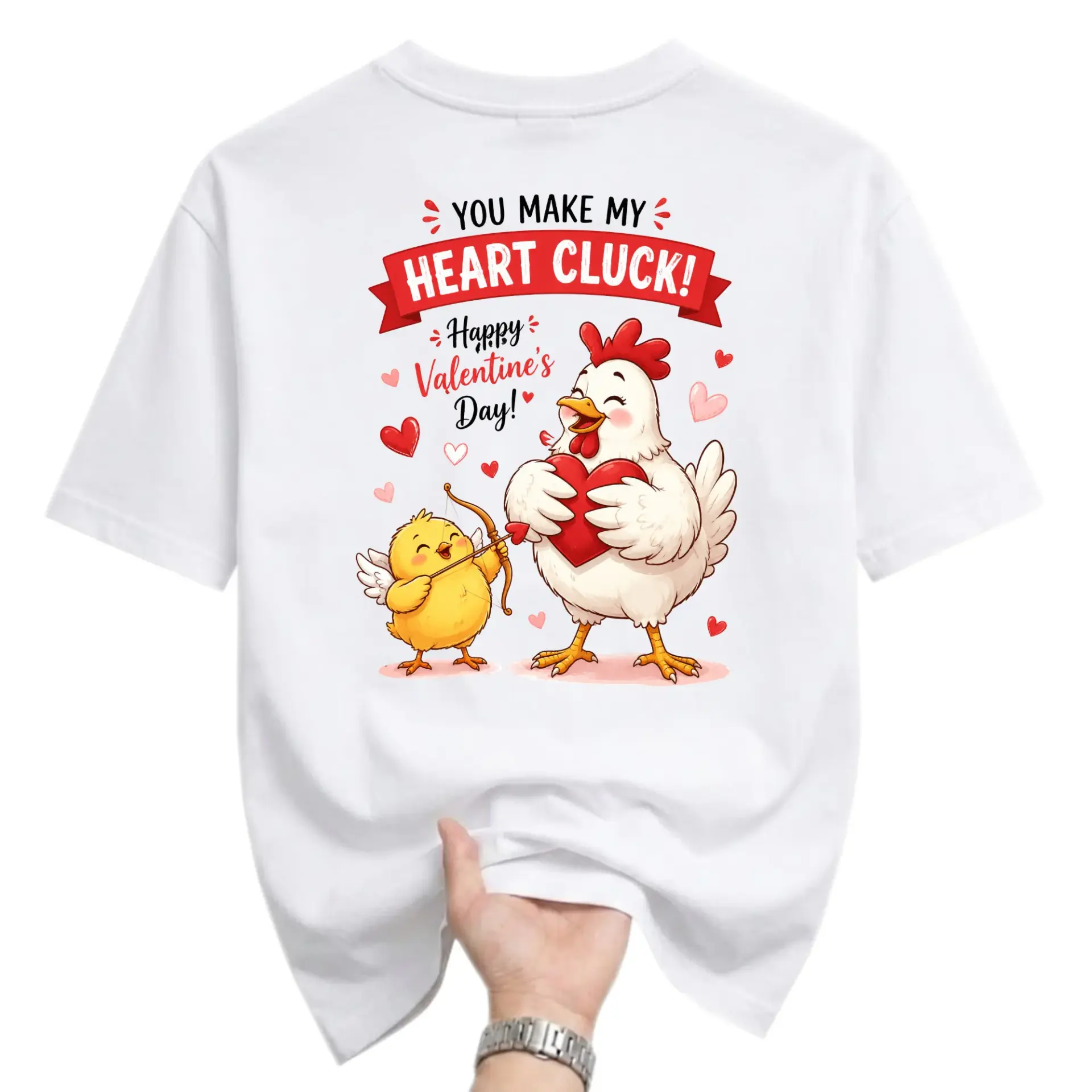Funny Shirt You Make My Heart Cluck Valentines Day Graphic Tee Unisex Casual Crew Neck Apparel for Holiday Fun