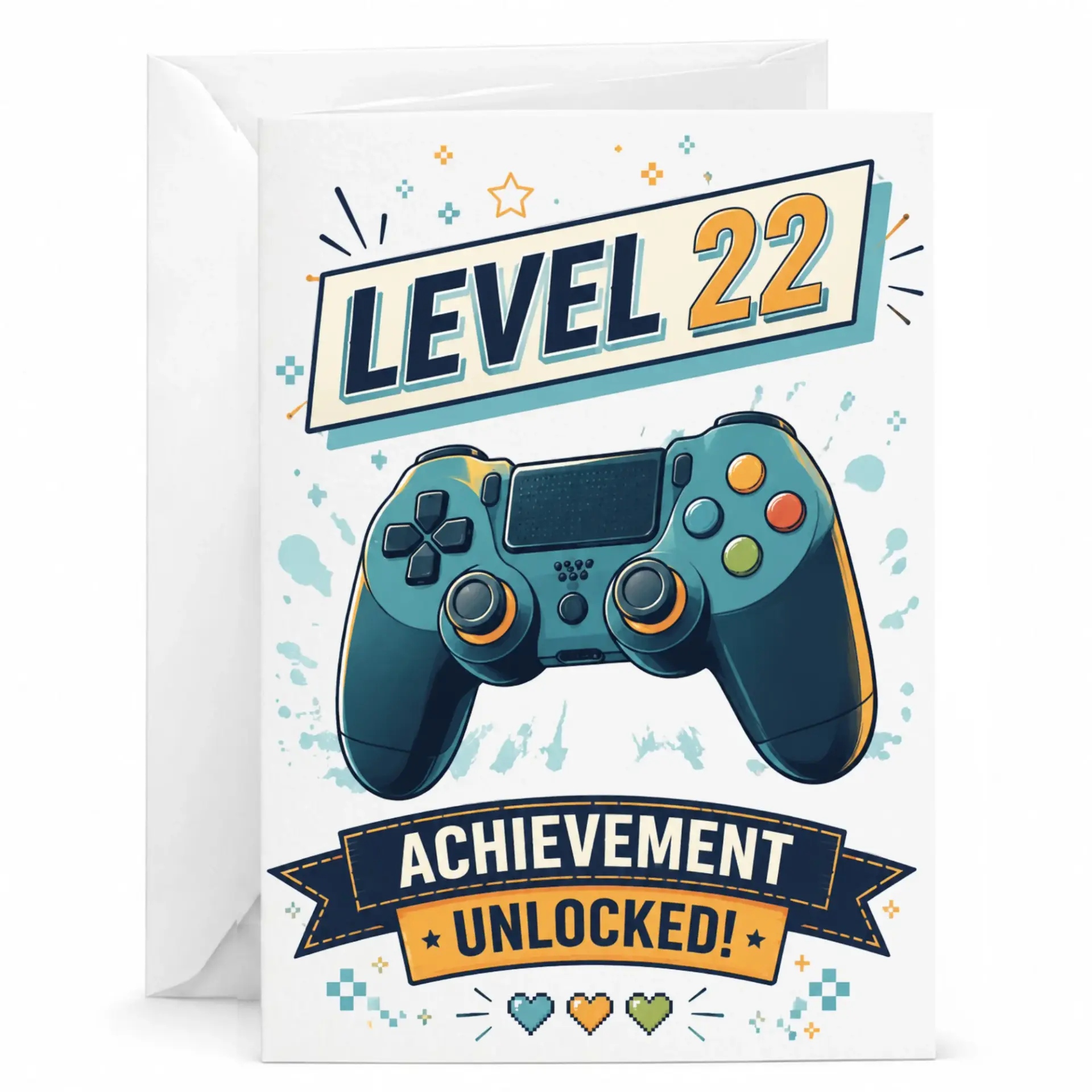Birthday Card Level 22 Achievement Unlocked Gaming Theme Greeting Card for Gamer Milestone Celebrations 5x7 Inches