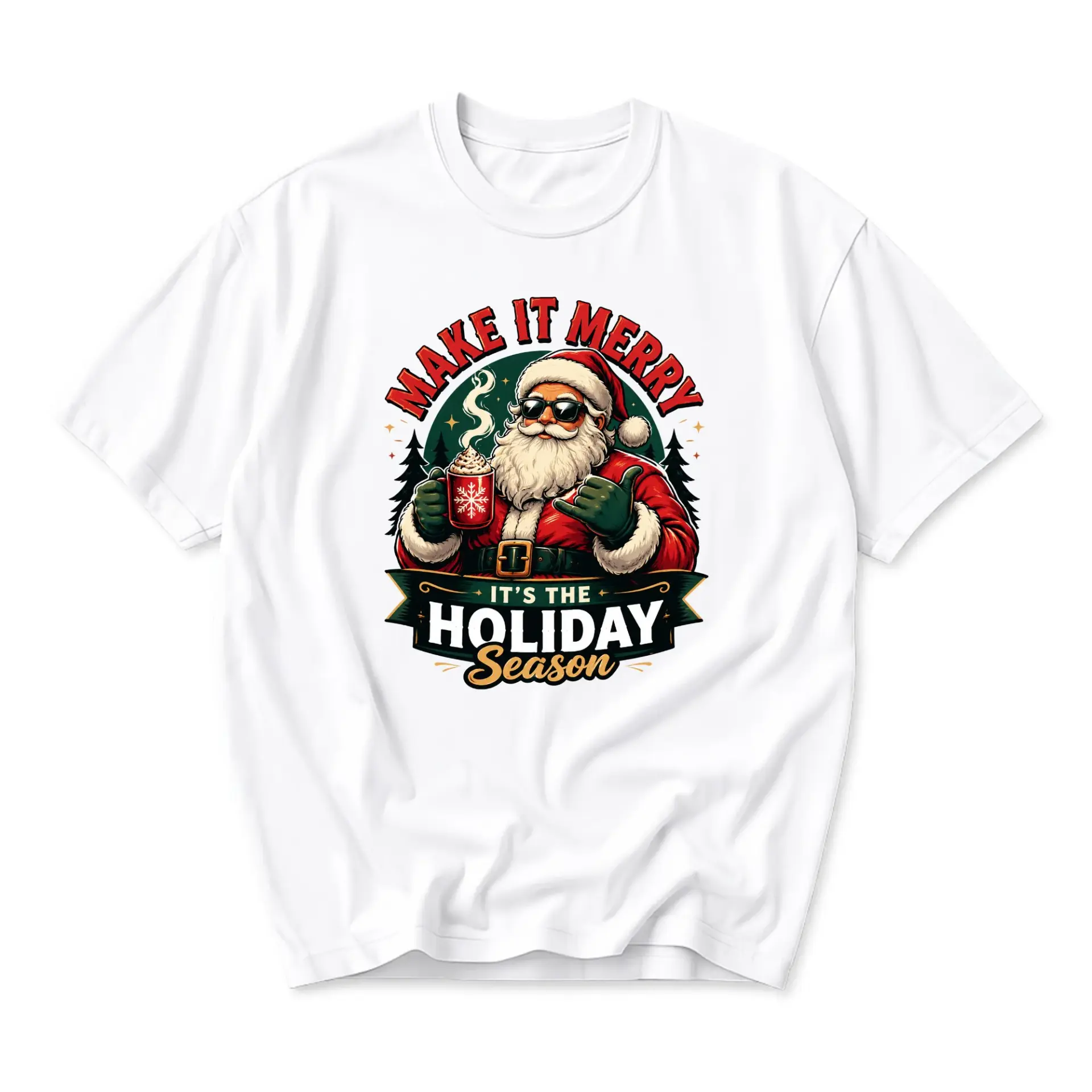 Graphic Tee Make It Merry Holiday Season Santa Claus Shirt Unisex Cotton Crew Neck Casual Short Sleeve Apparel