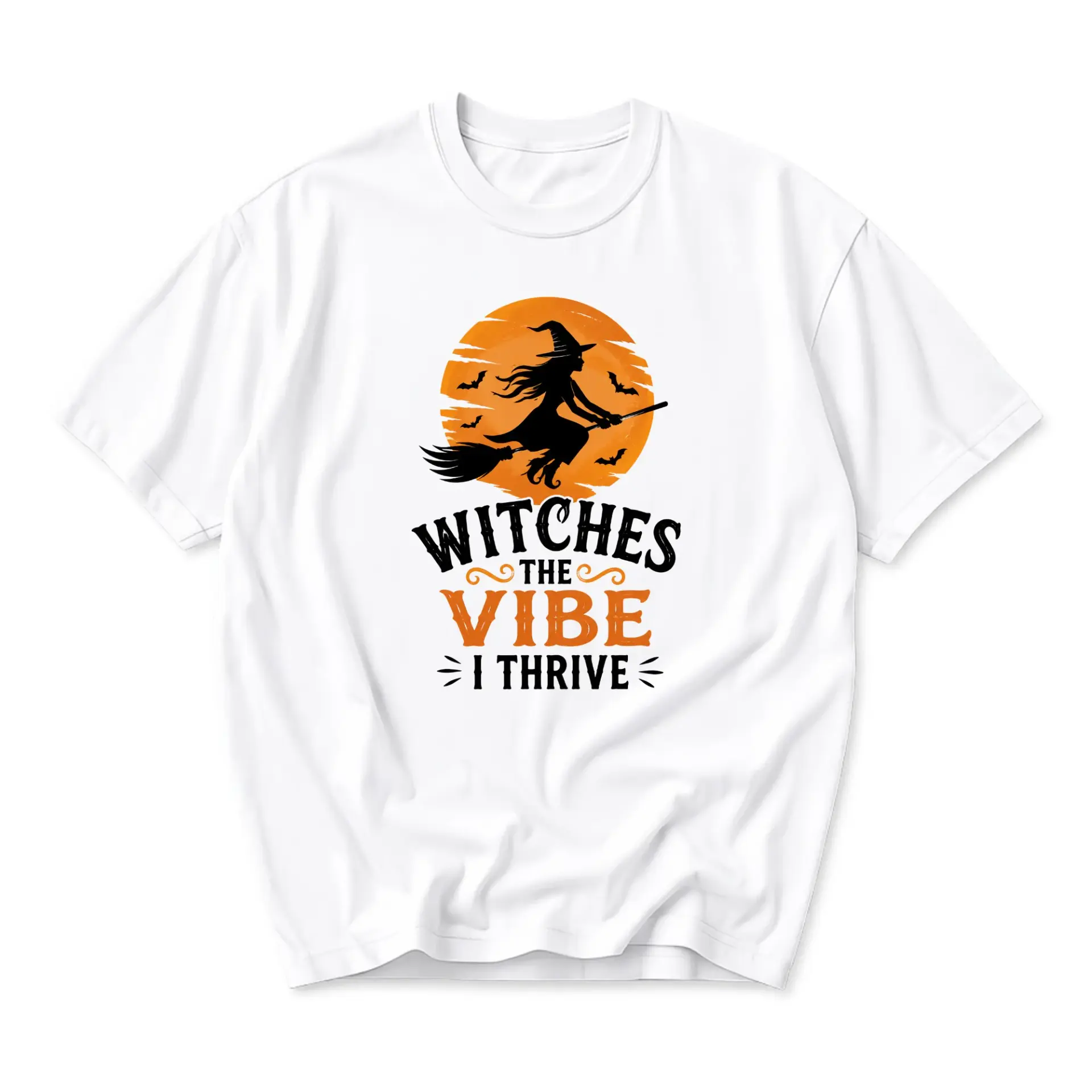 Graphic Tee Witches the Vibe I Thrive Halloween Unisex Cotton Crew Neck Short Sleeve Casual Holiday Apparel Shirt