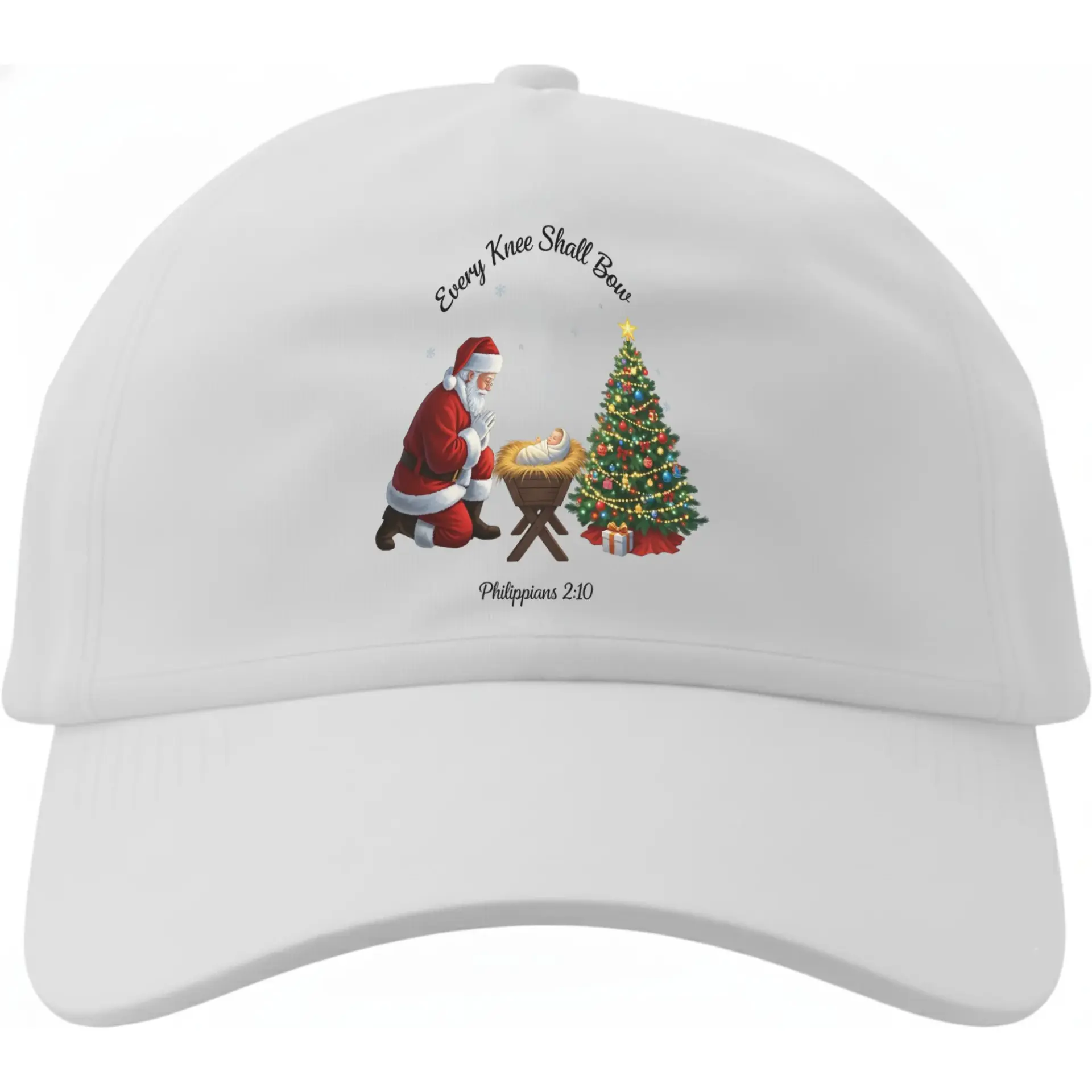 Baseball Cap Every Knee Shall Bow Religious Christmas Theme Cotton Dad Hat Adjustable Unisex Adult Headwear White