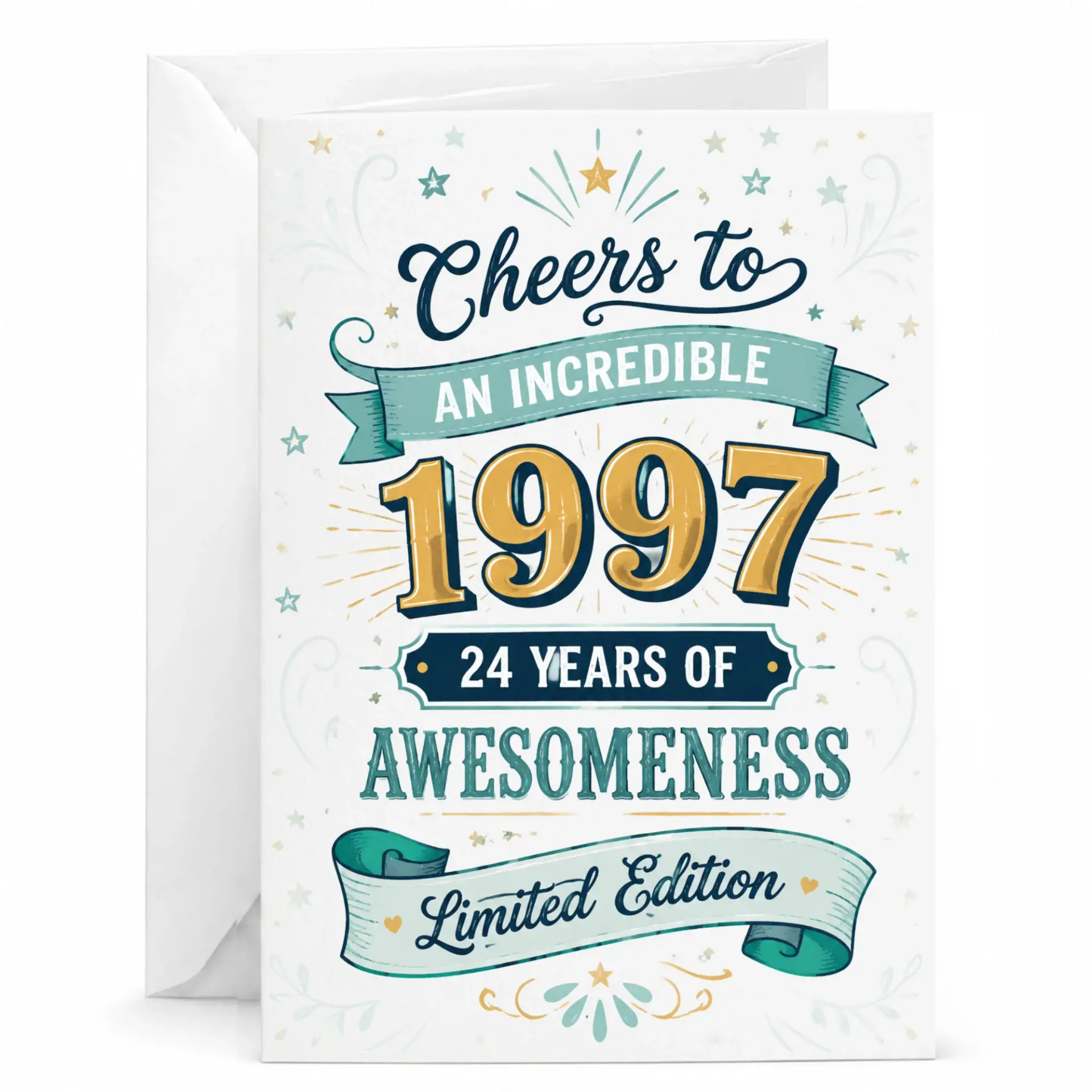Birthday Card for 1997 Born Cheers to an Incredible Year Vintage Style Milestone Greeting Card with Matching Envelope