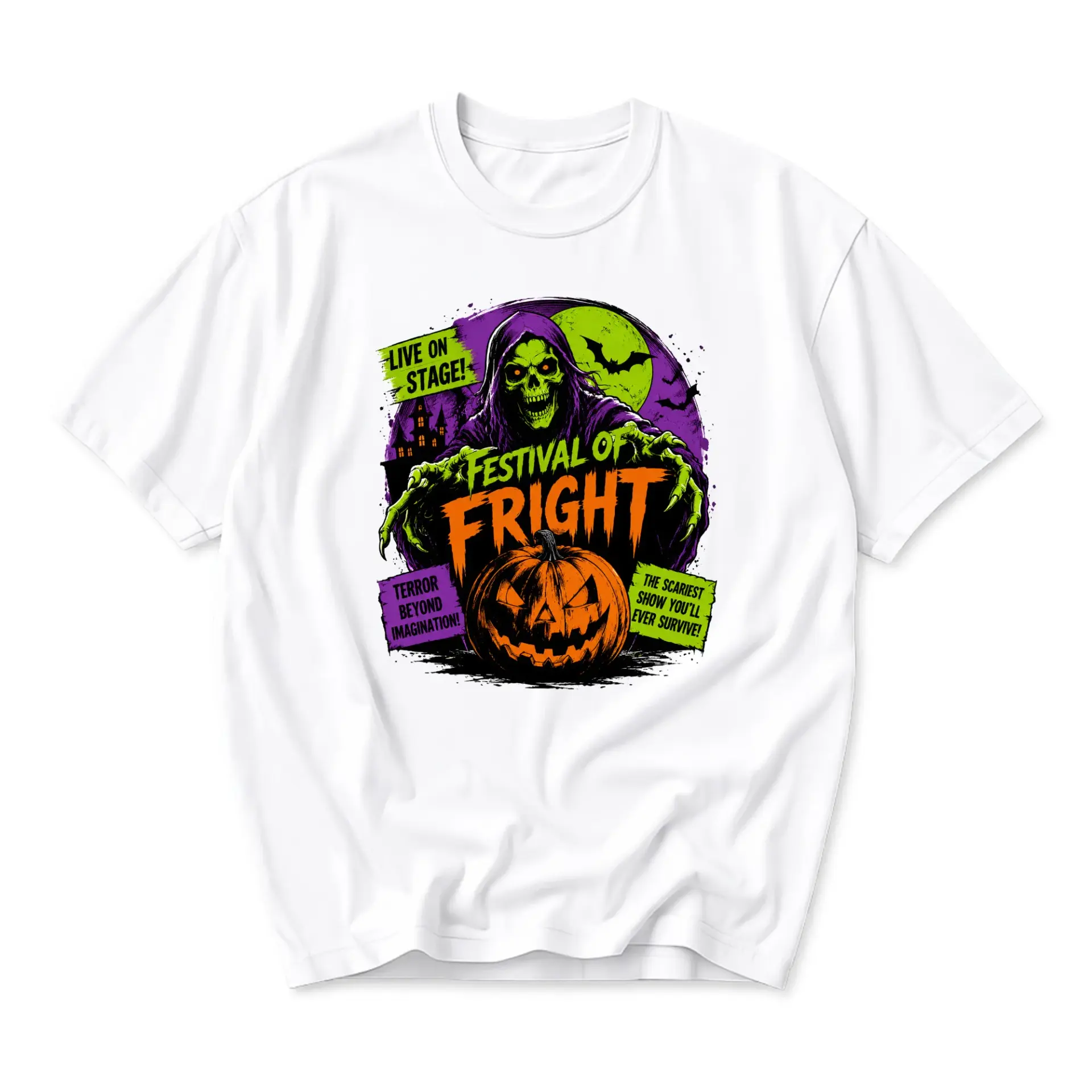 Funny Shirt Festival of Fright Halloween Graphic Tee Unisex Crew Neck Casual Wear Soft Preshrunk Cotton Apparel Top