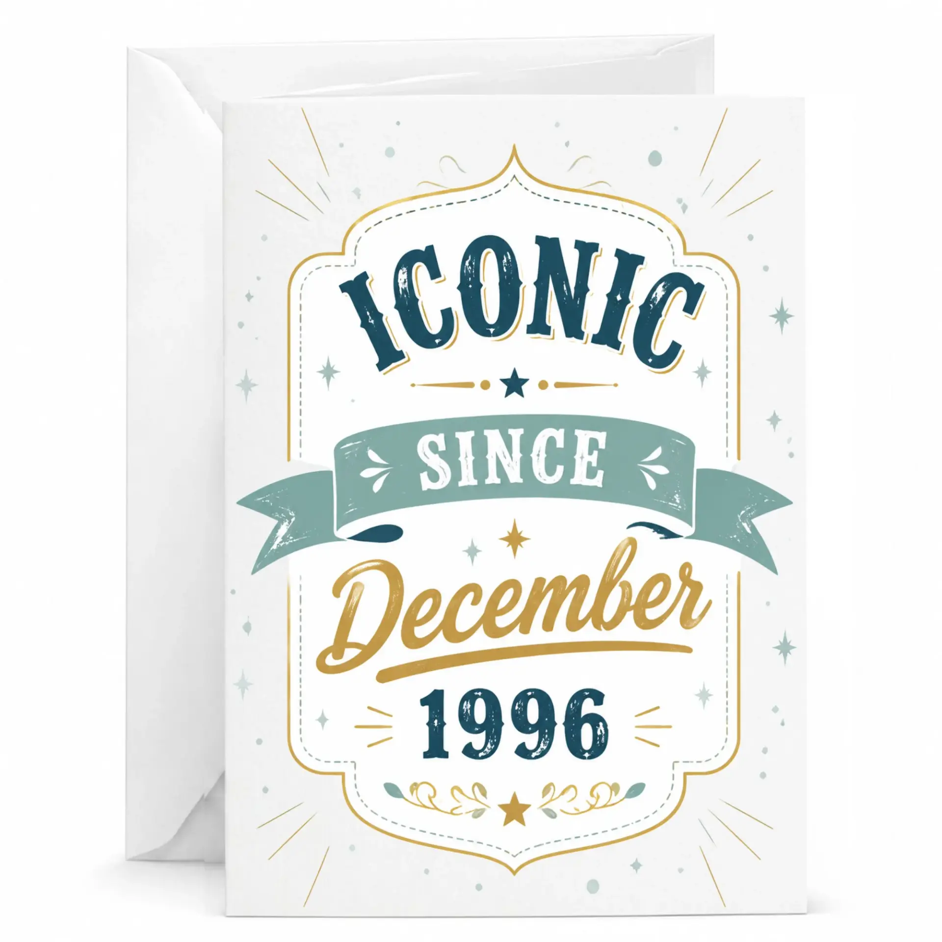 Birthday Card Iconic Since December 1996 Vintage Style Greeting Card for Milestone Celebration and Anniversary