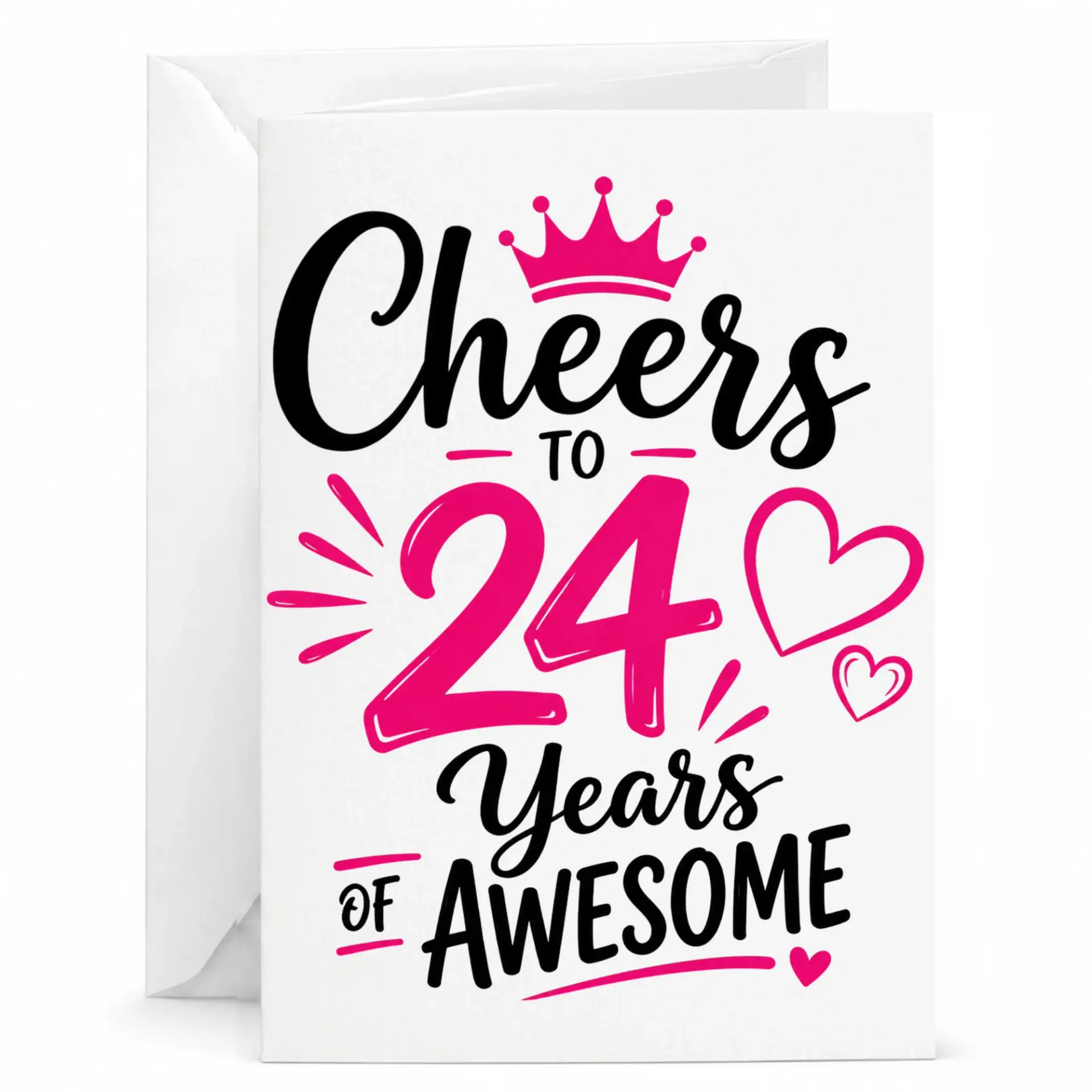 Birthday Card Cheers to 24 Years of Awesome, Funny 24th Birthday Greeting Card for Best Friend or Significant Other