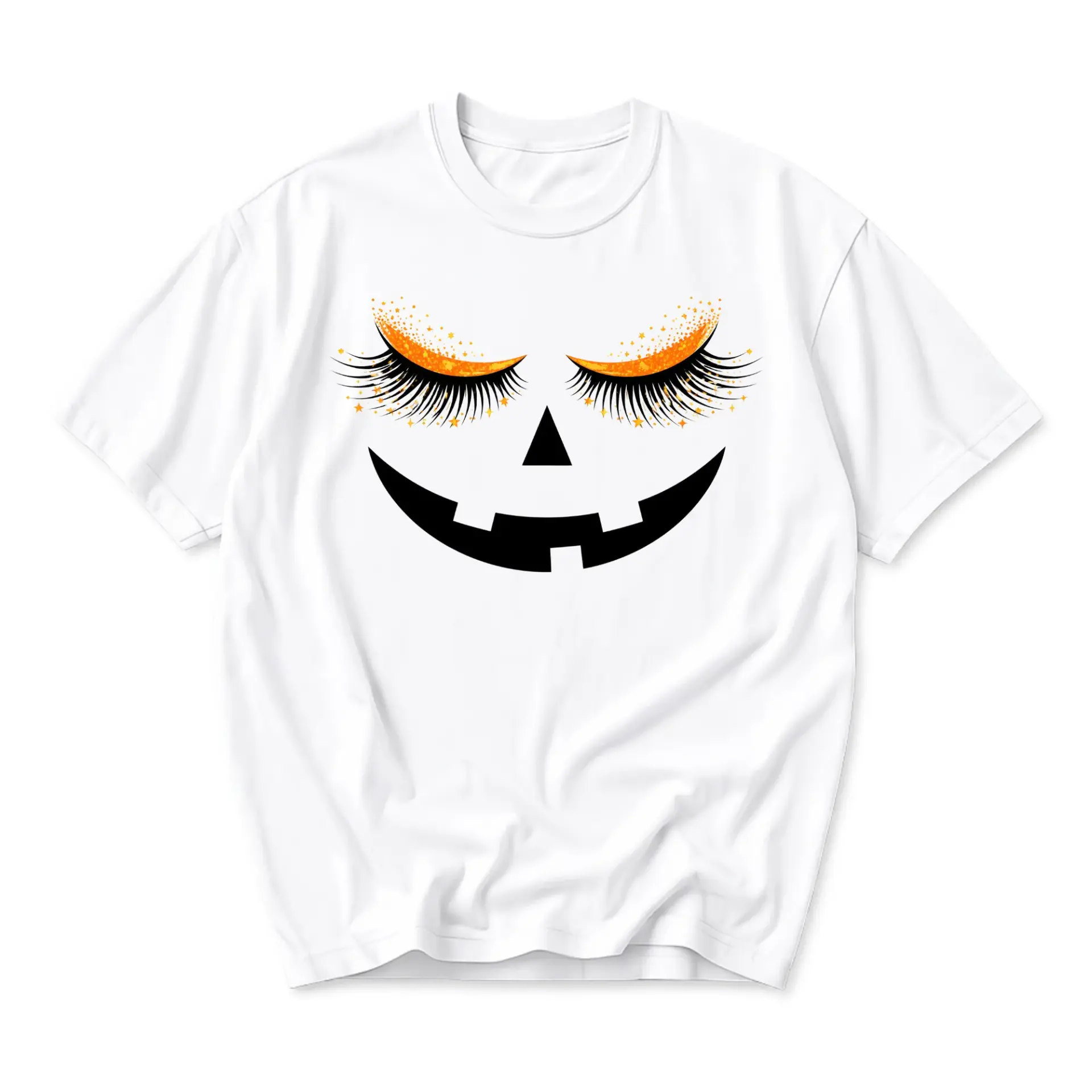 Graphic Tee Pumpkin Face Design Unisex Casual Crew Neck T-Shirt Soft Cotton Blend Halloween Apparel for Everyone