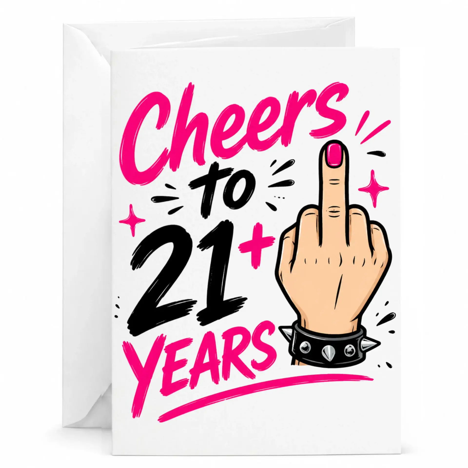 Funny Birthday Card Cheers to 21 Years Punk Rock Theme Greeting Card with Envelope for Milestone Twenty First Birthday