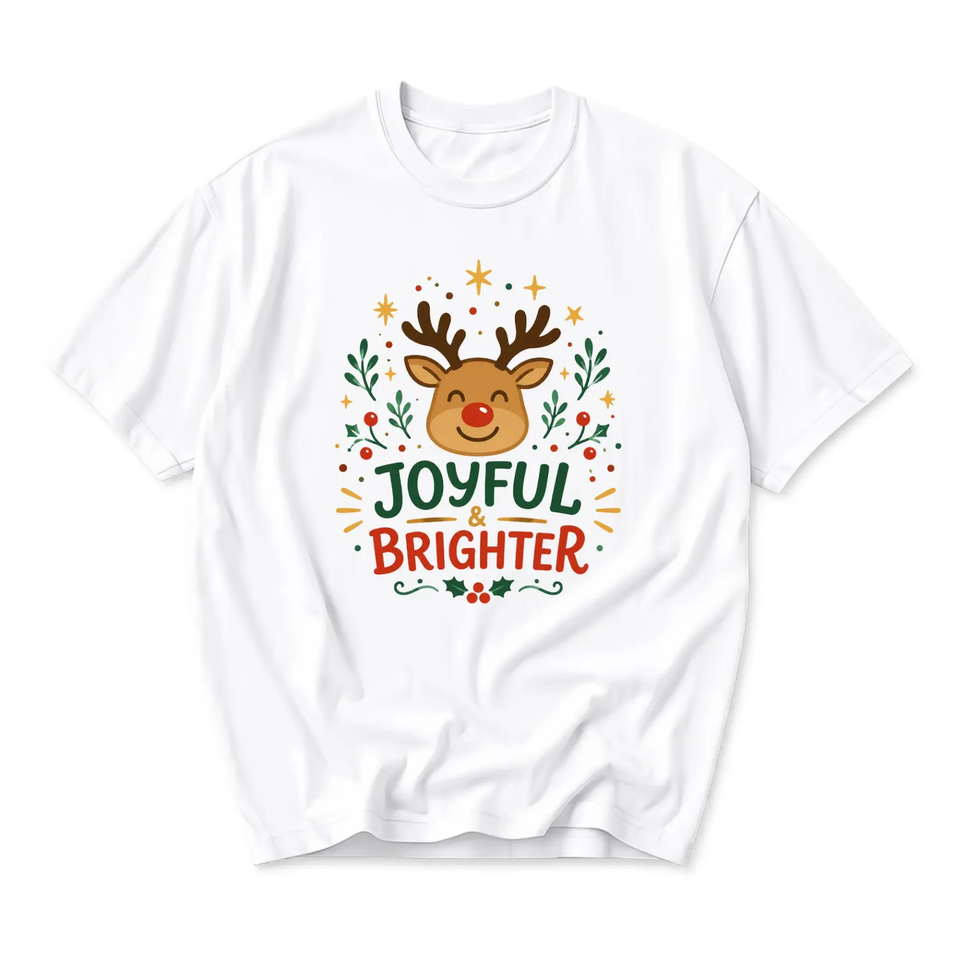Funny Shirt Joyful and Brighter Reindeer Graphic Tee Holiday Celebration