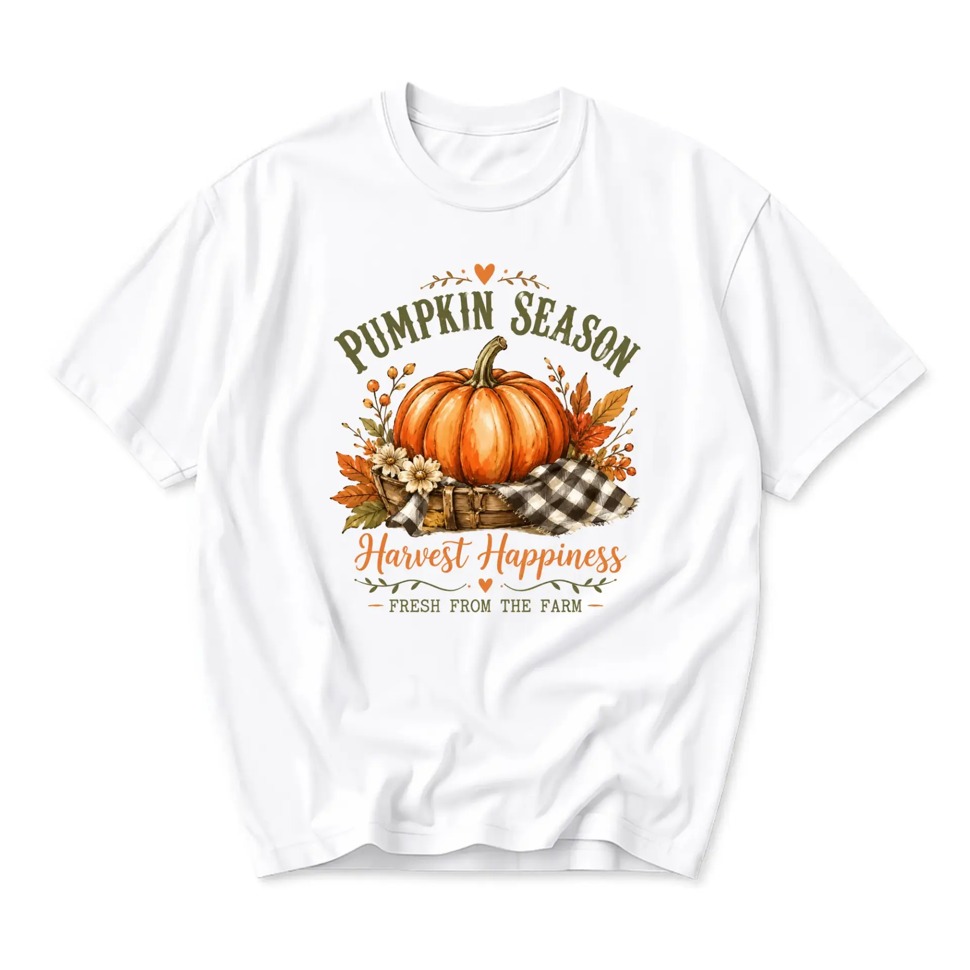 T-shirt Pumpkin Season Graphic Tee Harvest Happiness Autumn Farm Inspired Crew Neck Unisex Casual Top for Everyday Wear