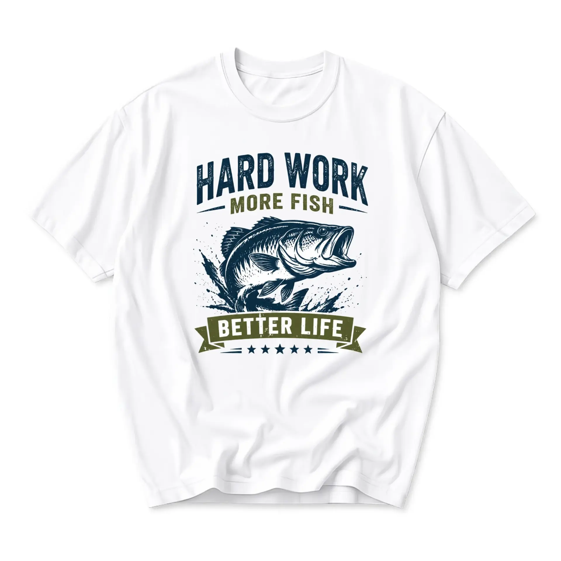 Graphic Tee Hard Work More Fish Unisex Crew Neck Casual Shirt for Outdoor Enthusiasts and Anglers