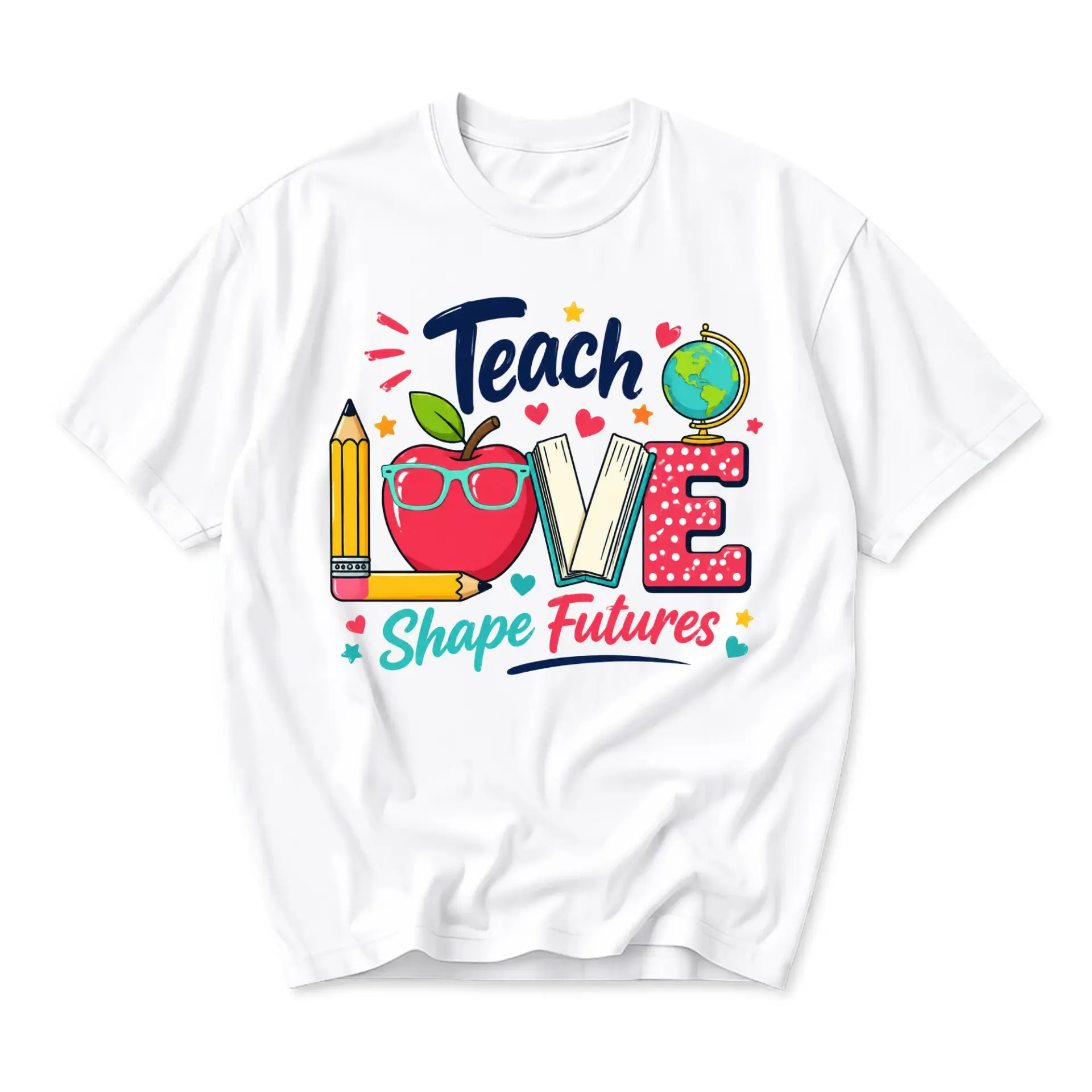 Graphic Tee Teach Love Shape Futures Unisex Shirt Casual Cotton Crew Neck Short Sleeve Top for Every Day Wear White