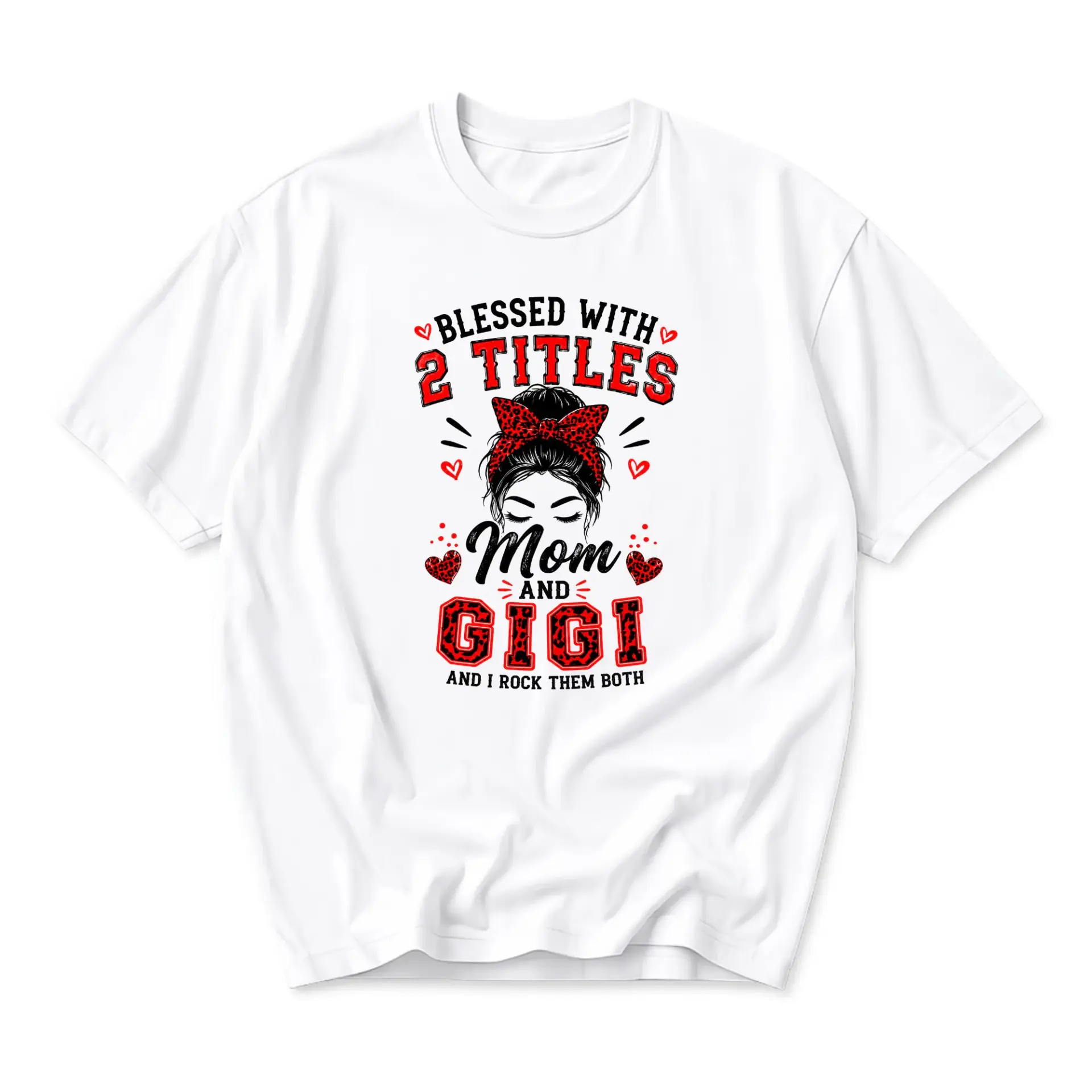 Graphic Tee Blessed with 2 Titles Mom and Gigi Unisex Crew Neck Casual Everyday Short Sleeve Cotton Apparel Top Shirt