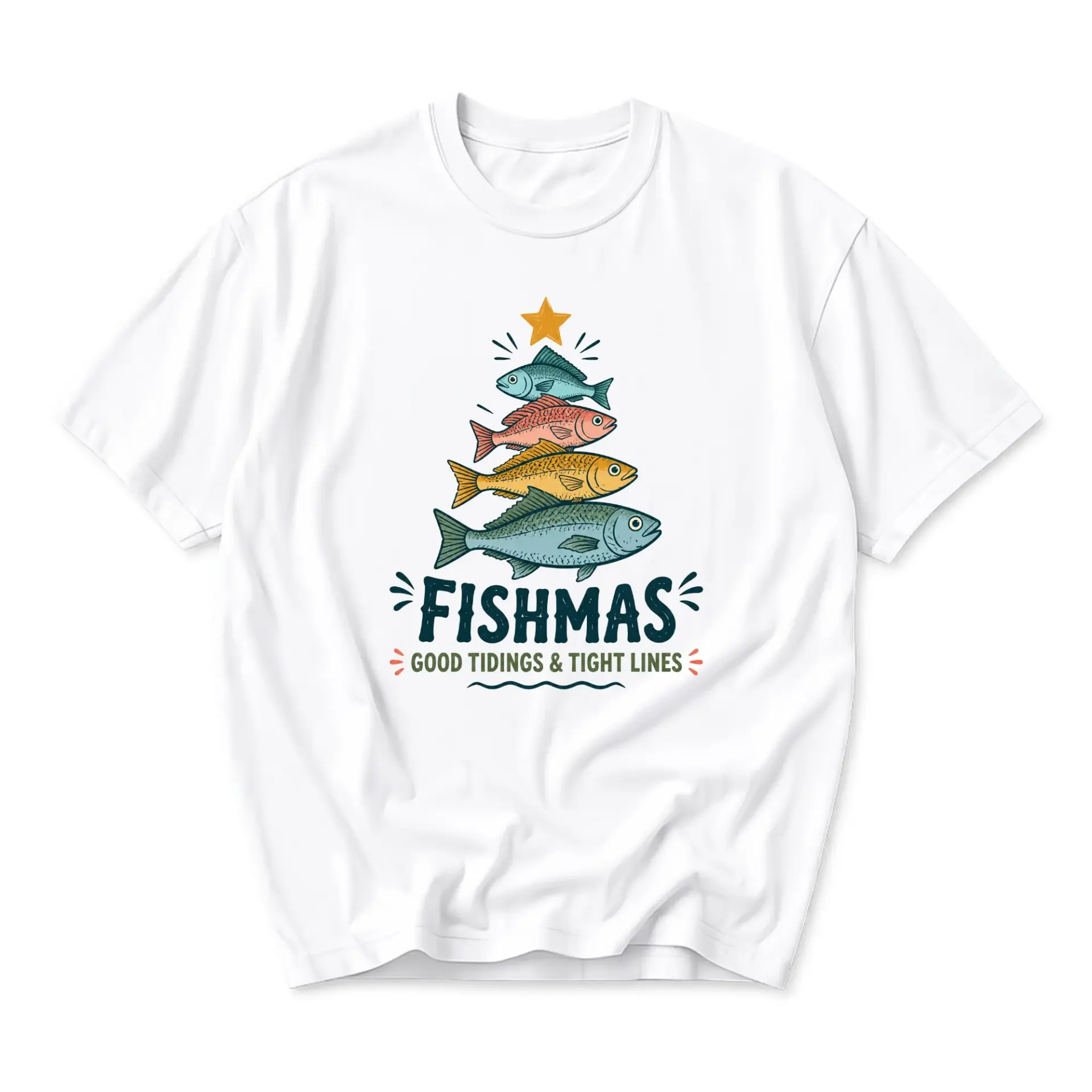 Funny Shirt Fishmas Good Tidings and Unisex Graphic Printed T-Shirt Casual