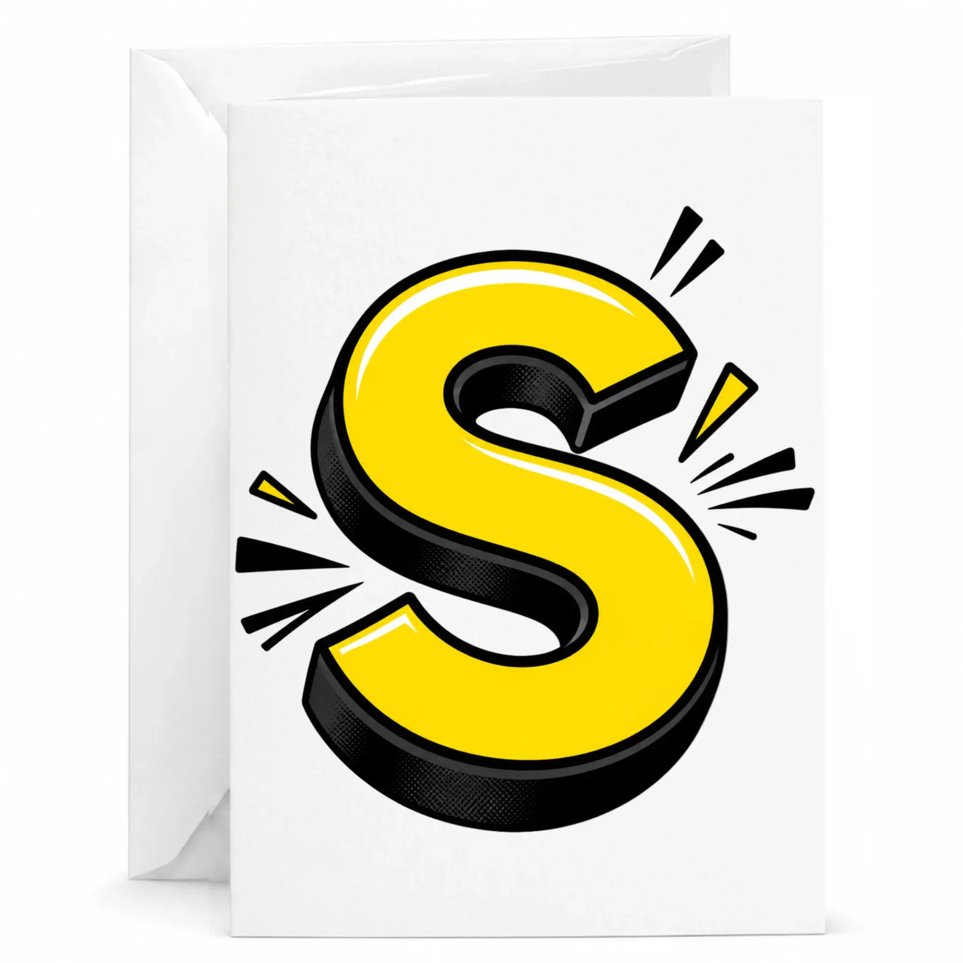 Greeting Card Letter S Bold Yellow Comic Book Style Graphic Printed Stationery for Personal Messages