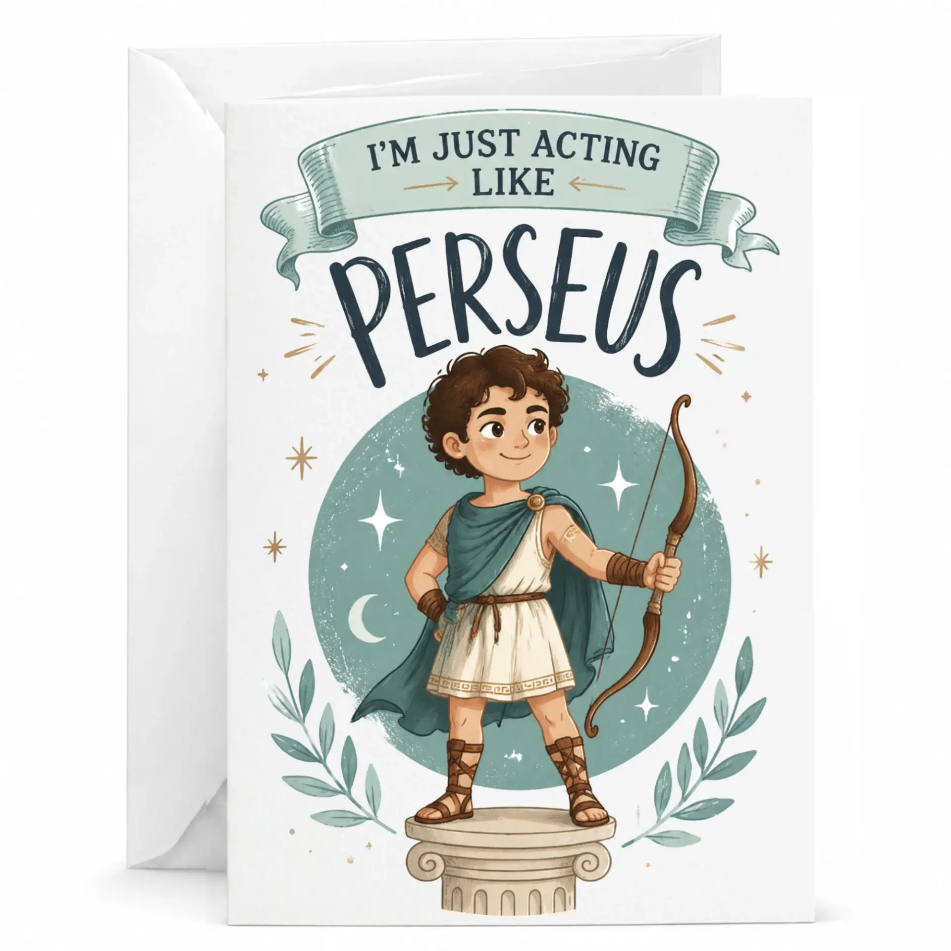 Funny Greeting Card Mythological Hero Themed Illustration for Friends and Family 5x7 Inches Folded Card