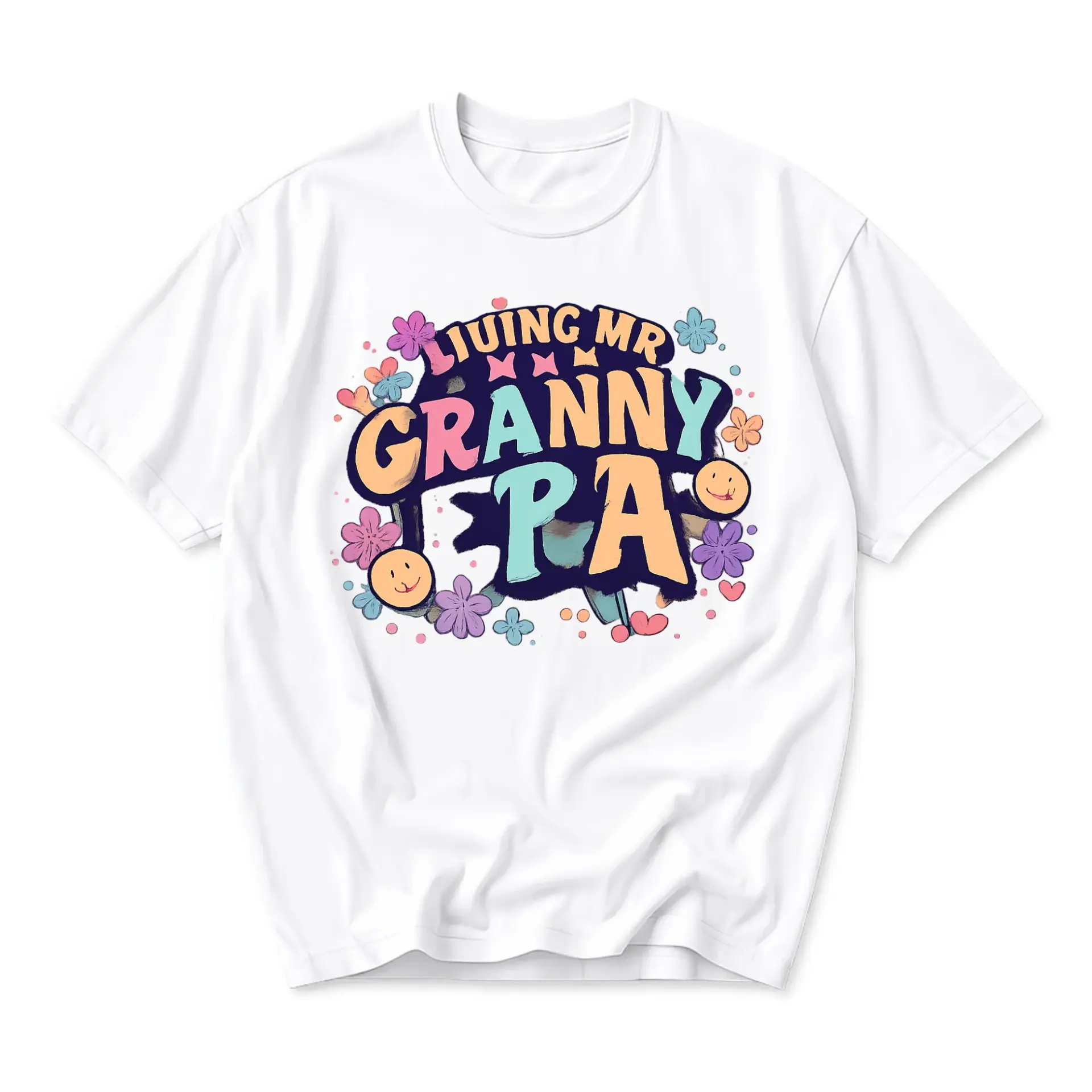 Graphic Tee Living My Granny Pa Life Retro Floral Smile Unisex Crew Neck Cotton Blend Short Sleeve Shirt