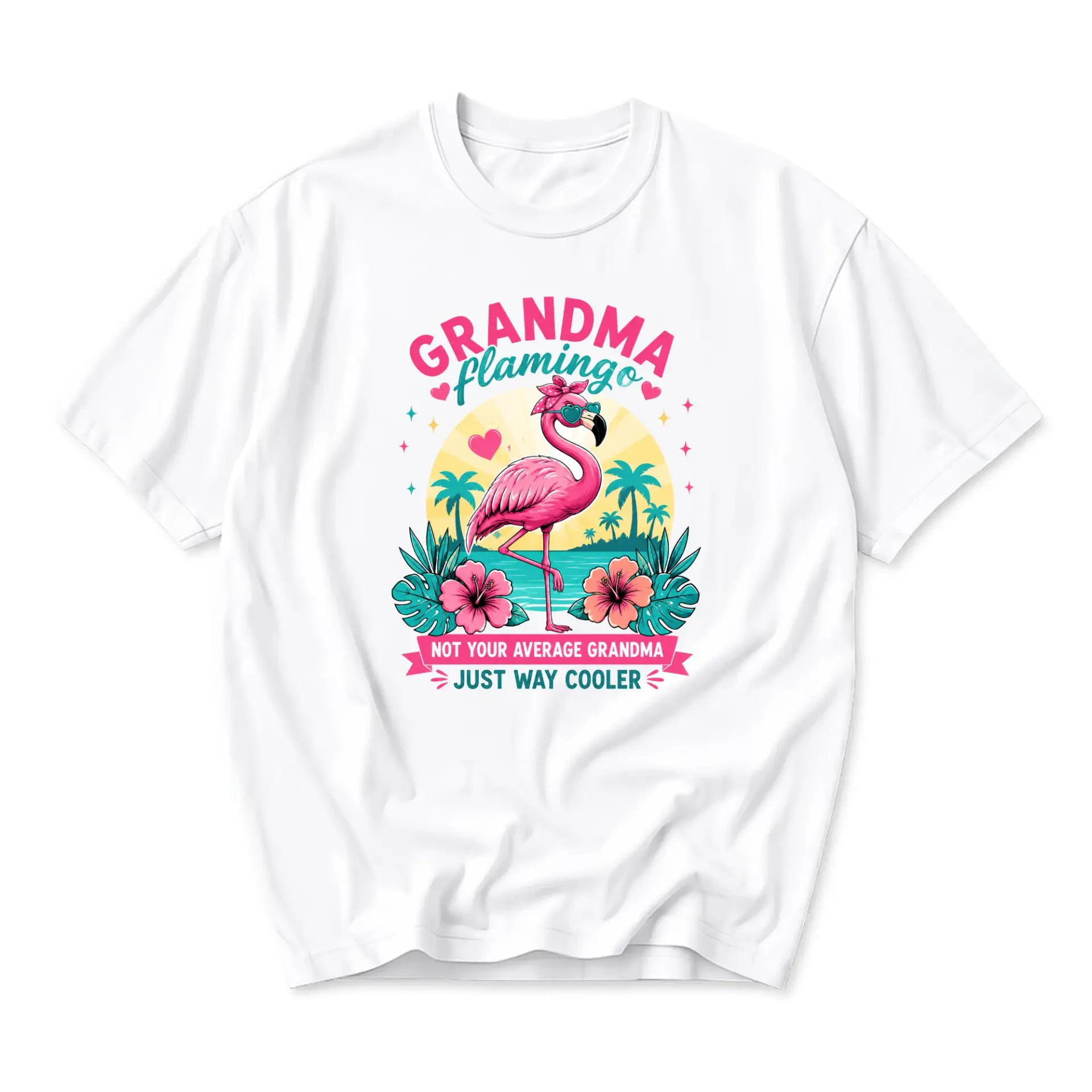 Funny Shirt Grandma Flamingo Tropical Design Unisex Graphic Tee Soft Crew