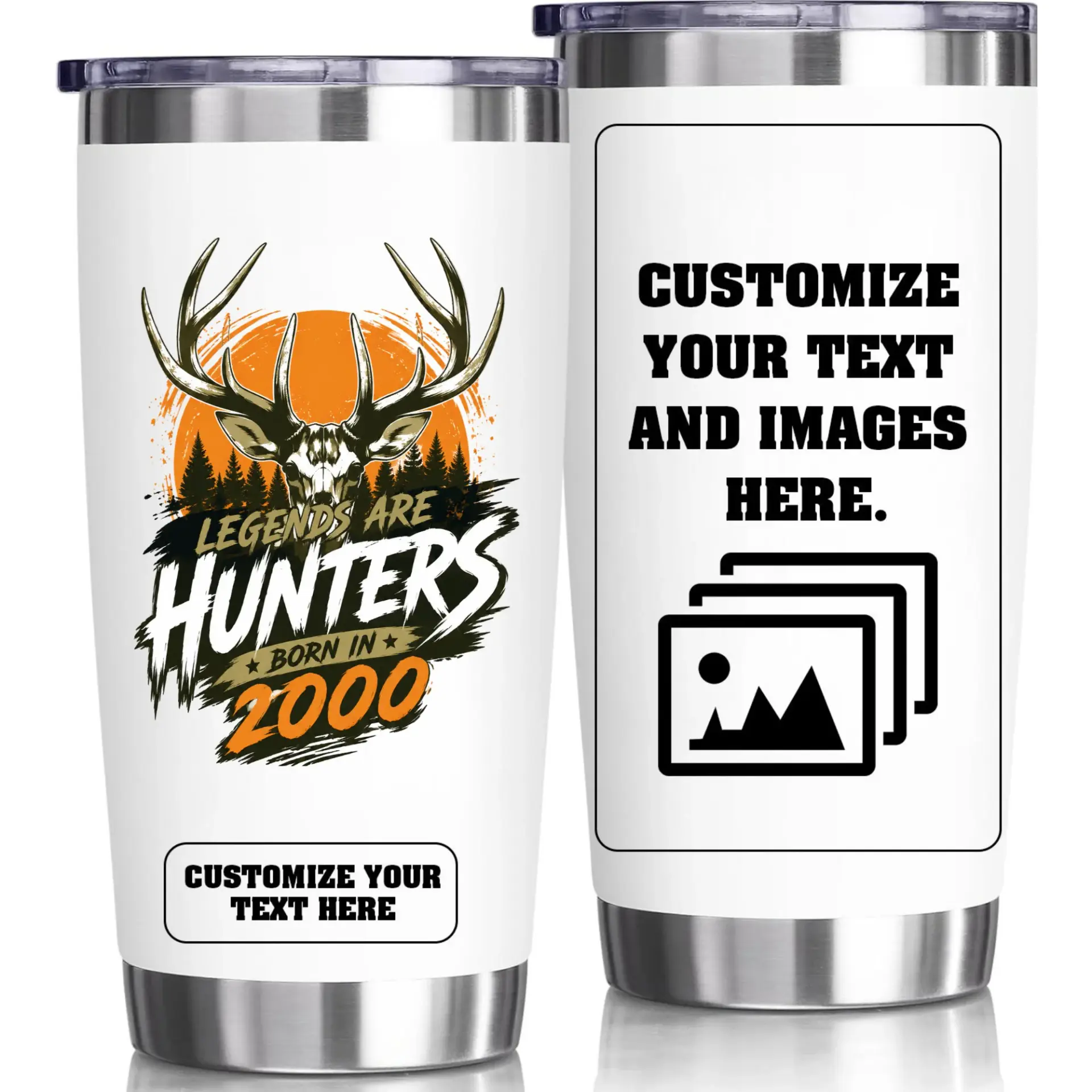 Stainless Steel Tumbler 20oz Custom Hunting Theme Insulated Travel Mug Personalized Birthday Gift for Outdoor Enthusiast