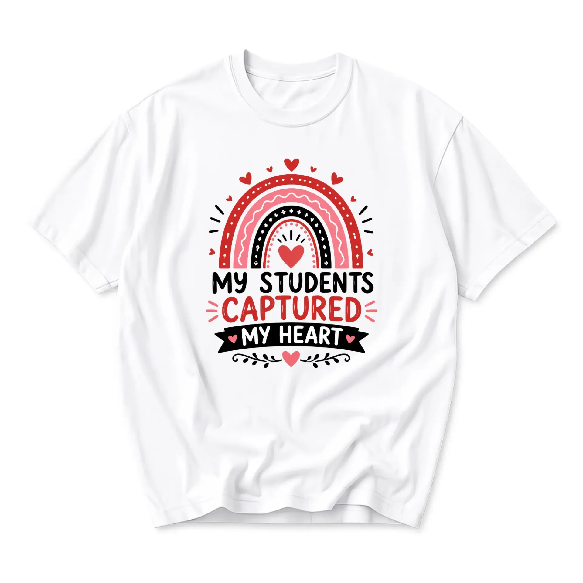 Graphic Tee My Students Captured My Heart Rainbow Design Unisex Casual Short Sleeve Crew Neck Cotton Blend Shirt