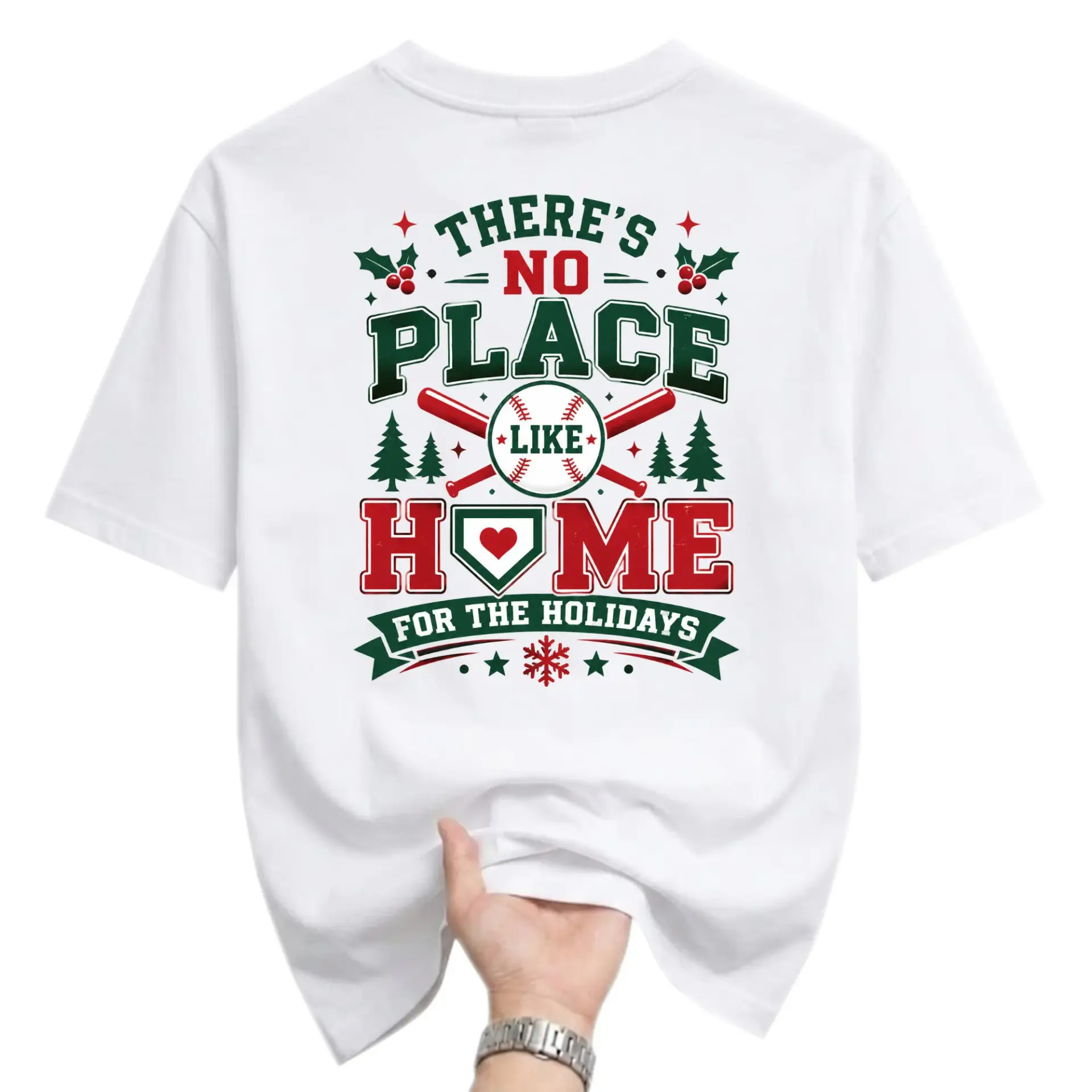Graphic Tee There Is No Place Like Home for the Holidays Baseball Themed Unisex Shirt for Seasonal Casual Wear