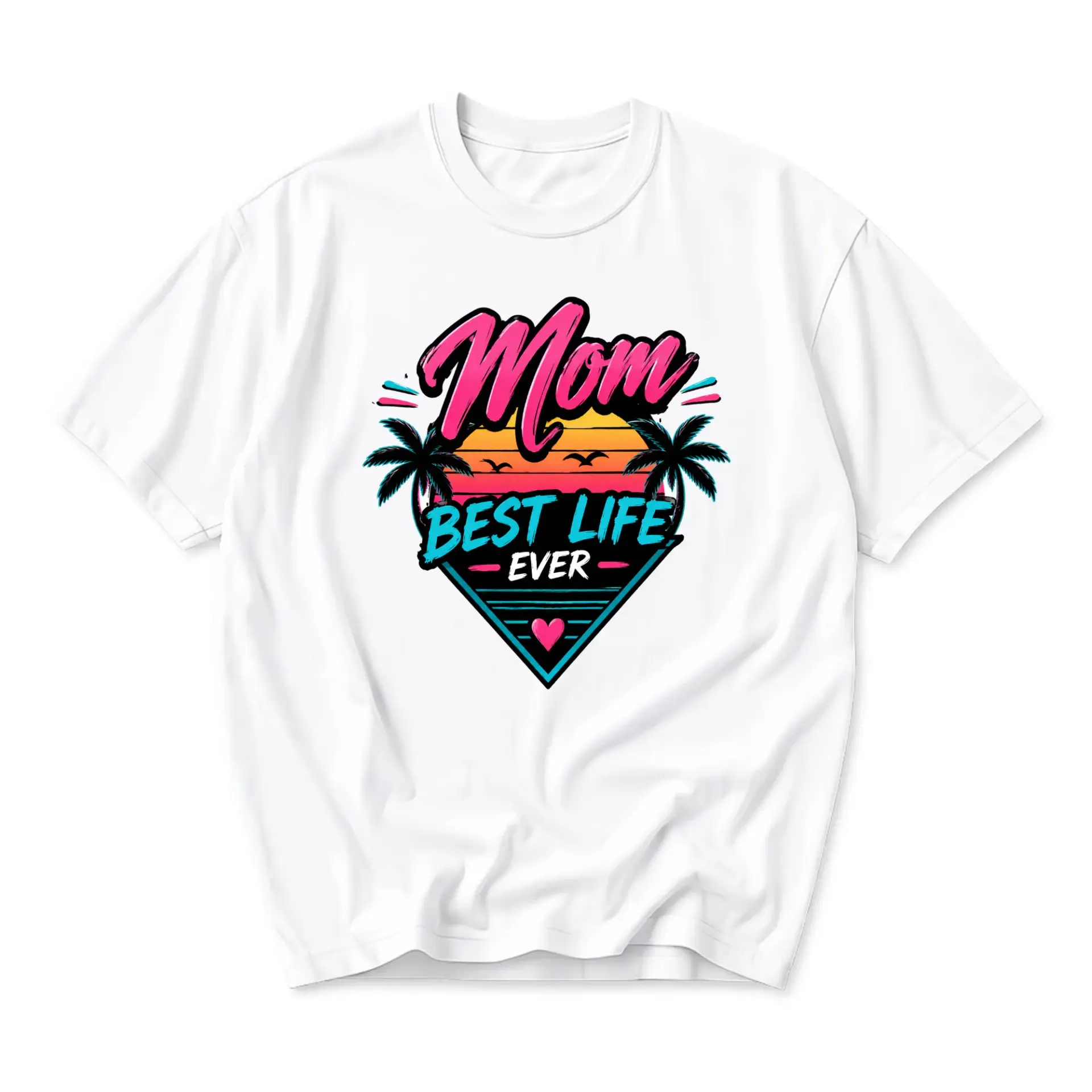 Graphic Tee Mom Best Life Ever Tropical Sunset Print Unisex Casual Crew Neck Short Sleeve Soft Cotton Blend Shirt
