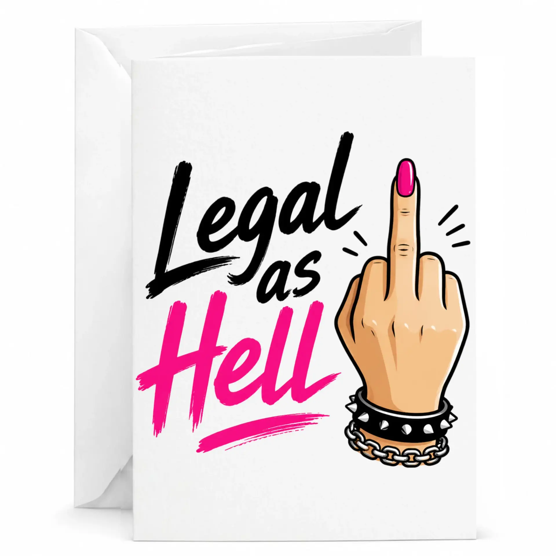 Funny Greeting Card Legal as Hell, Sassy Birthday Card with Middle Finger Illustration, Bold Typography Note