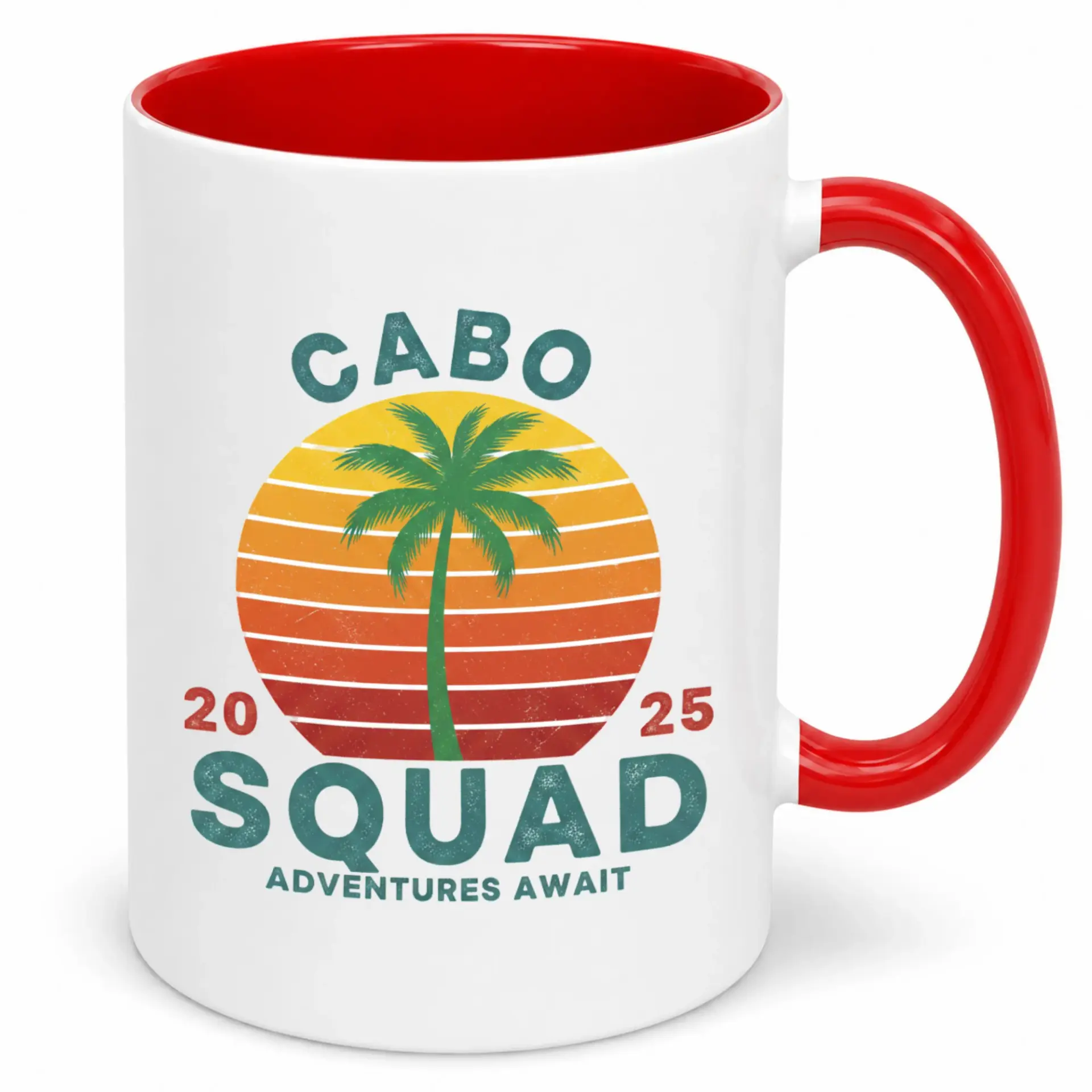 Cabo Squad Adventure Coffee Mug Retro Sunset Tree Ceramic Drinkware Tropical Vacation Travel Gift 11oz or 15oz White Cup