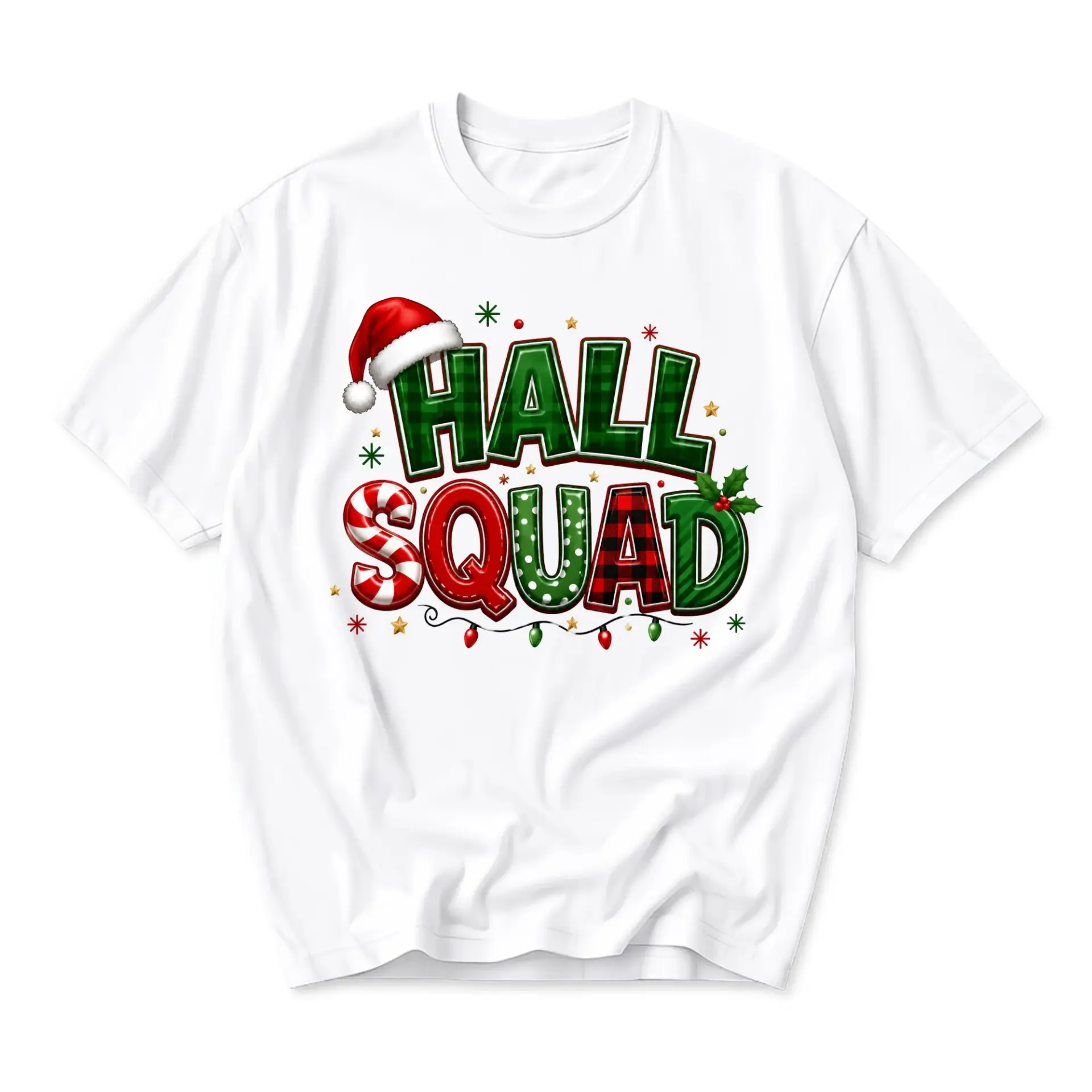 T-shirt Unisex Graphic Holiday Tee Hall Squad Merry Christmas Winter Apparel Soft Cotton Crew Neck Top for Casual Wear