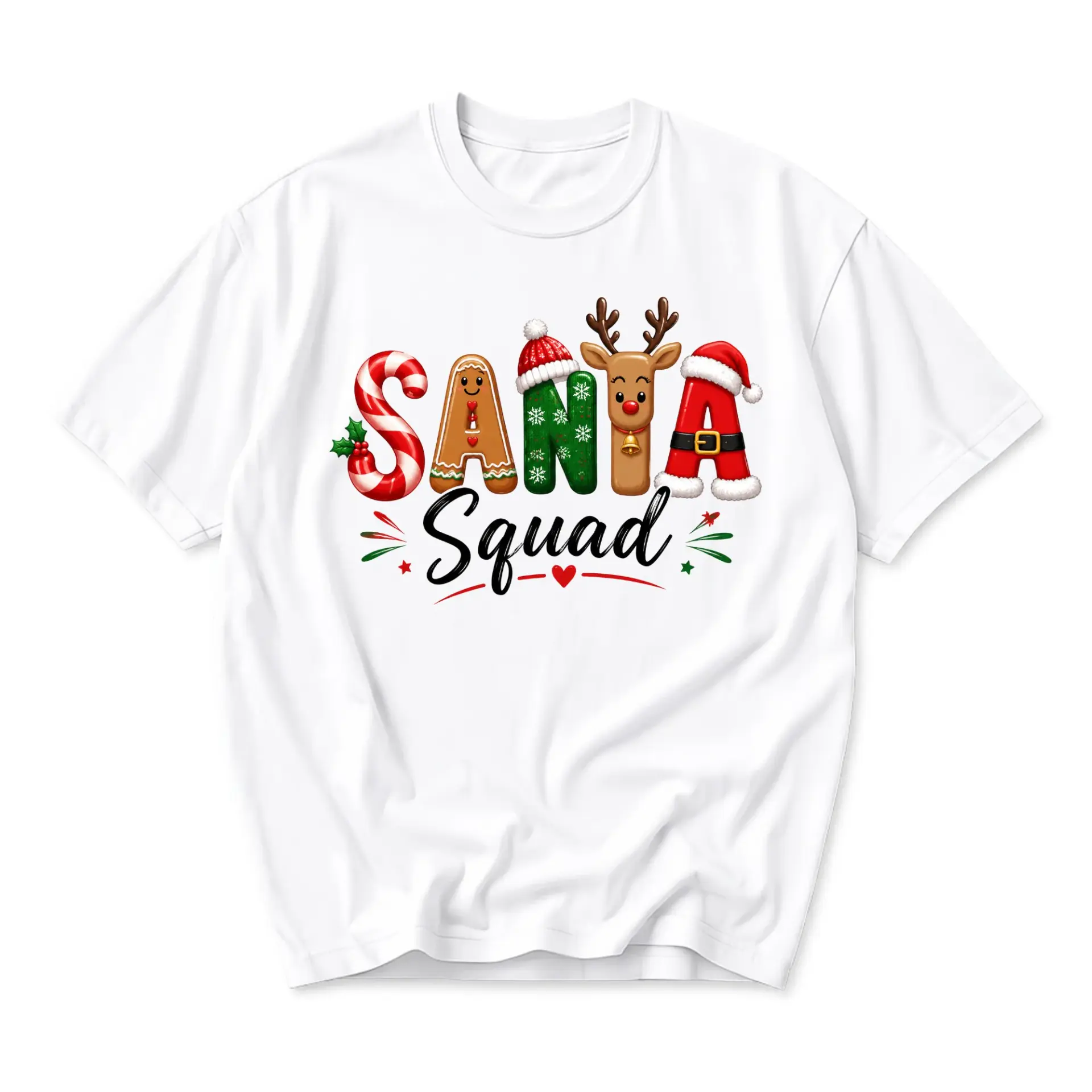 T-shirt Santa Squad Graphic Tee Holiday Seasonal Casual Apparel Unisex Crew