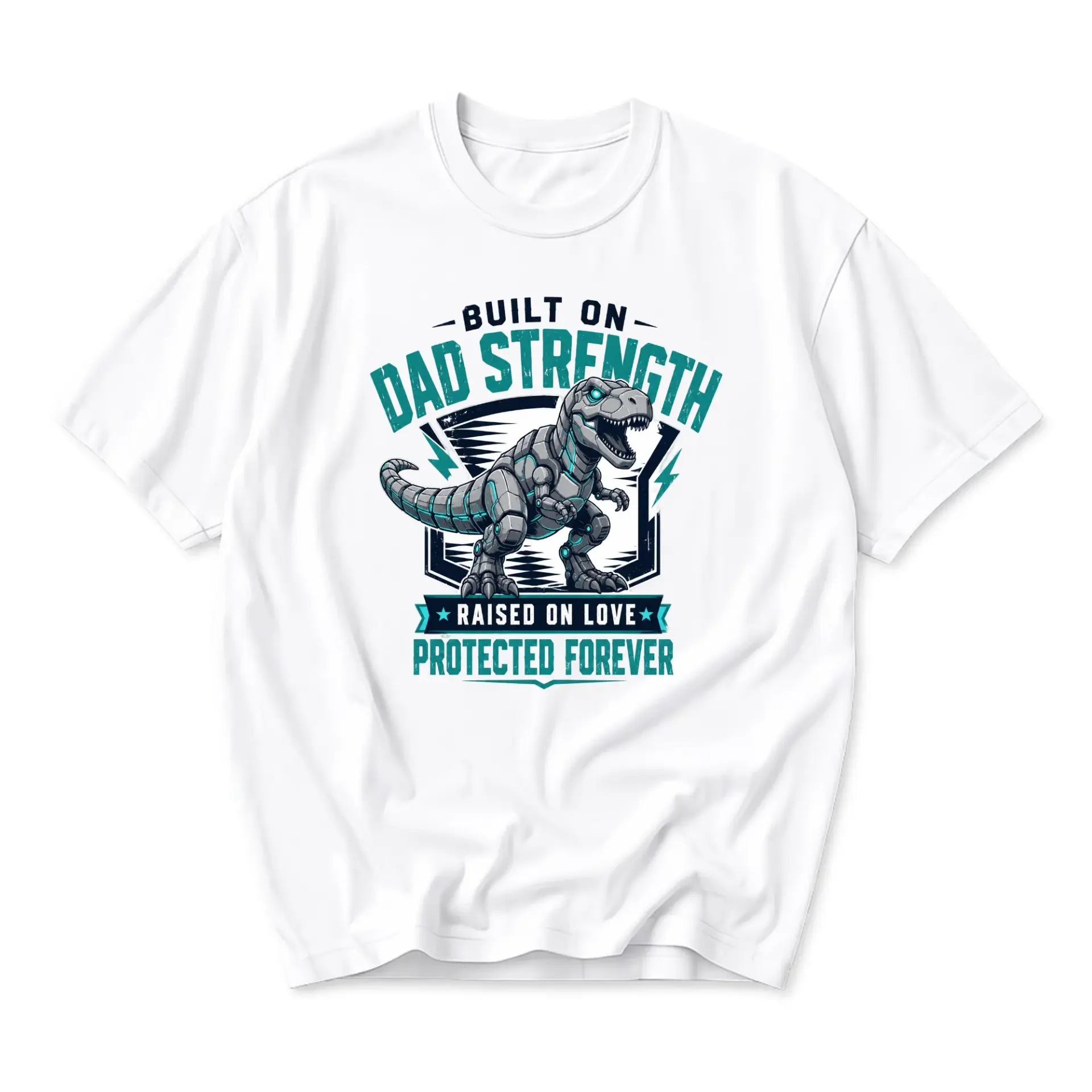 Funny Shirt Built on Dad Strength Dinosaur Graphic Tee Unisex Cotton Crew Neck Casual Everyday Top Apparel for Men