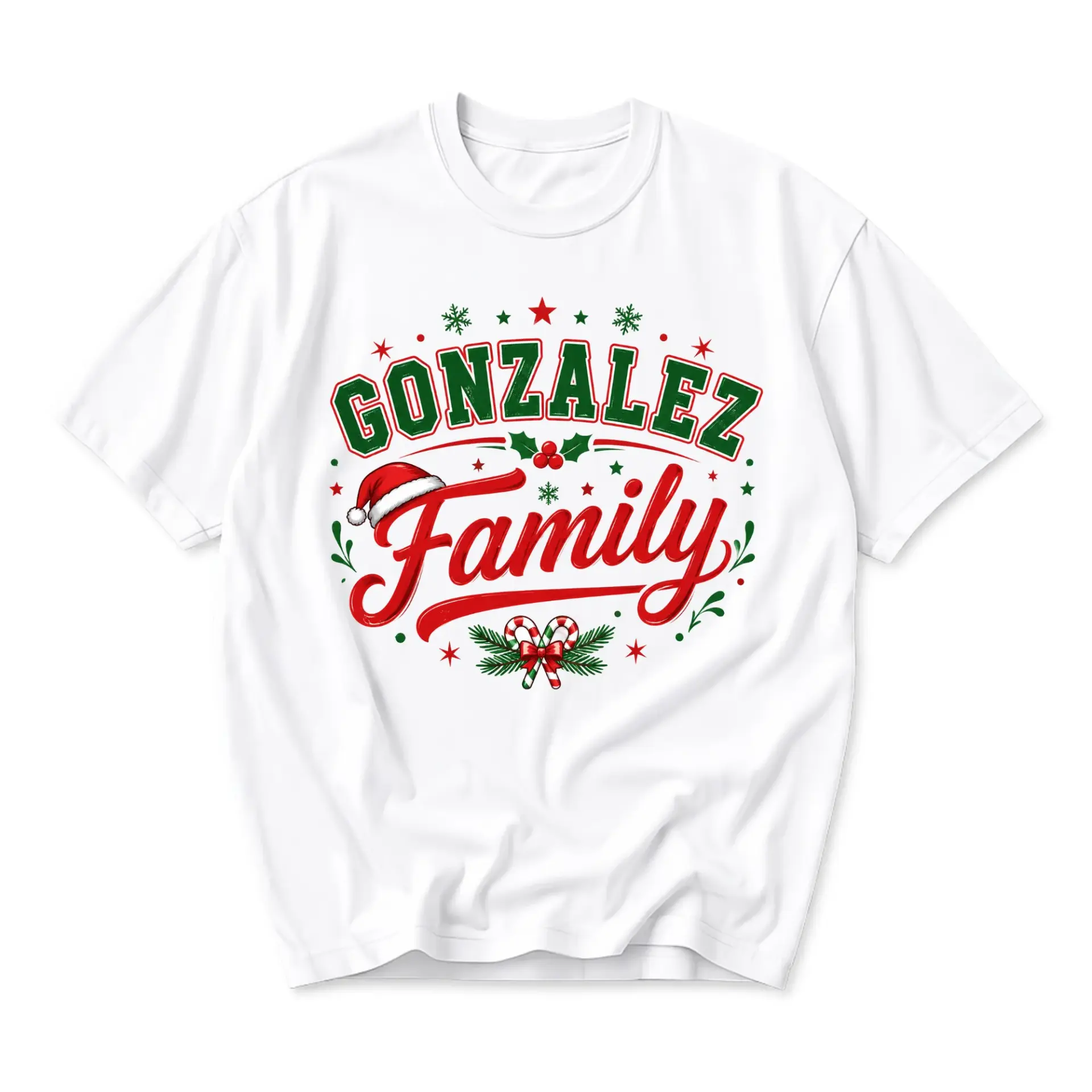 Graphic Tee Unisex Holiday Custom Name Shirt Gonzalez Family Christmas Print Casual Short Sleeve Crew Neck Top White