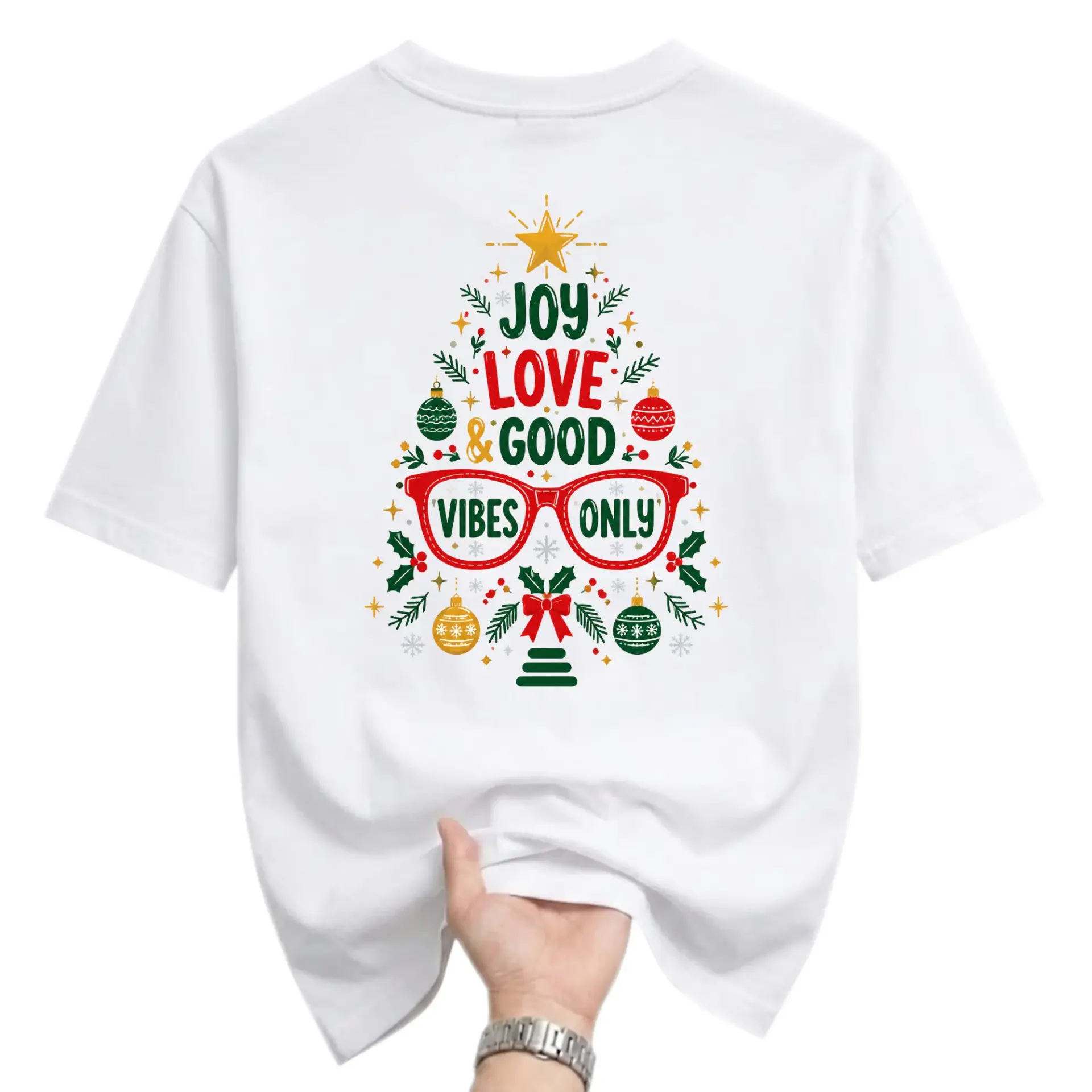 Graphic Love Only Christmas Tree Holiday Unisex Crew Neck Casual Everyday Short Sleeve Shirt