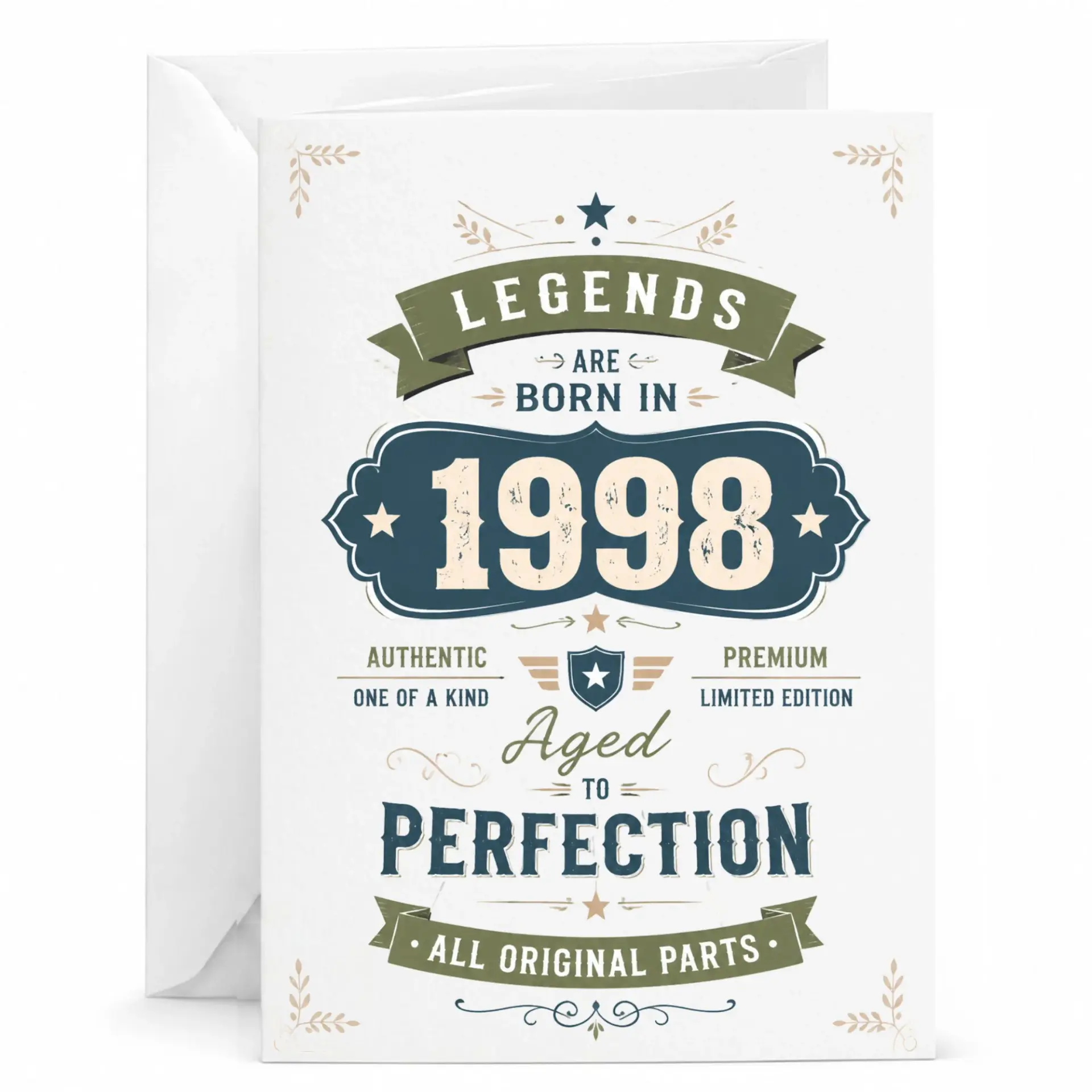 Birthday Card Legends Are Born in 1998 Aged to Perfection Vintage Style Greeting Card for Milestone Celebration