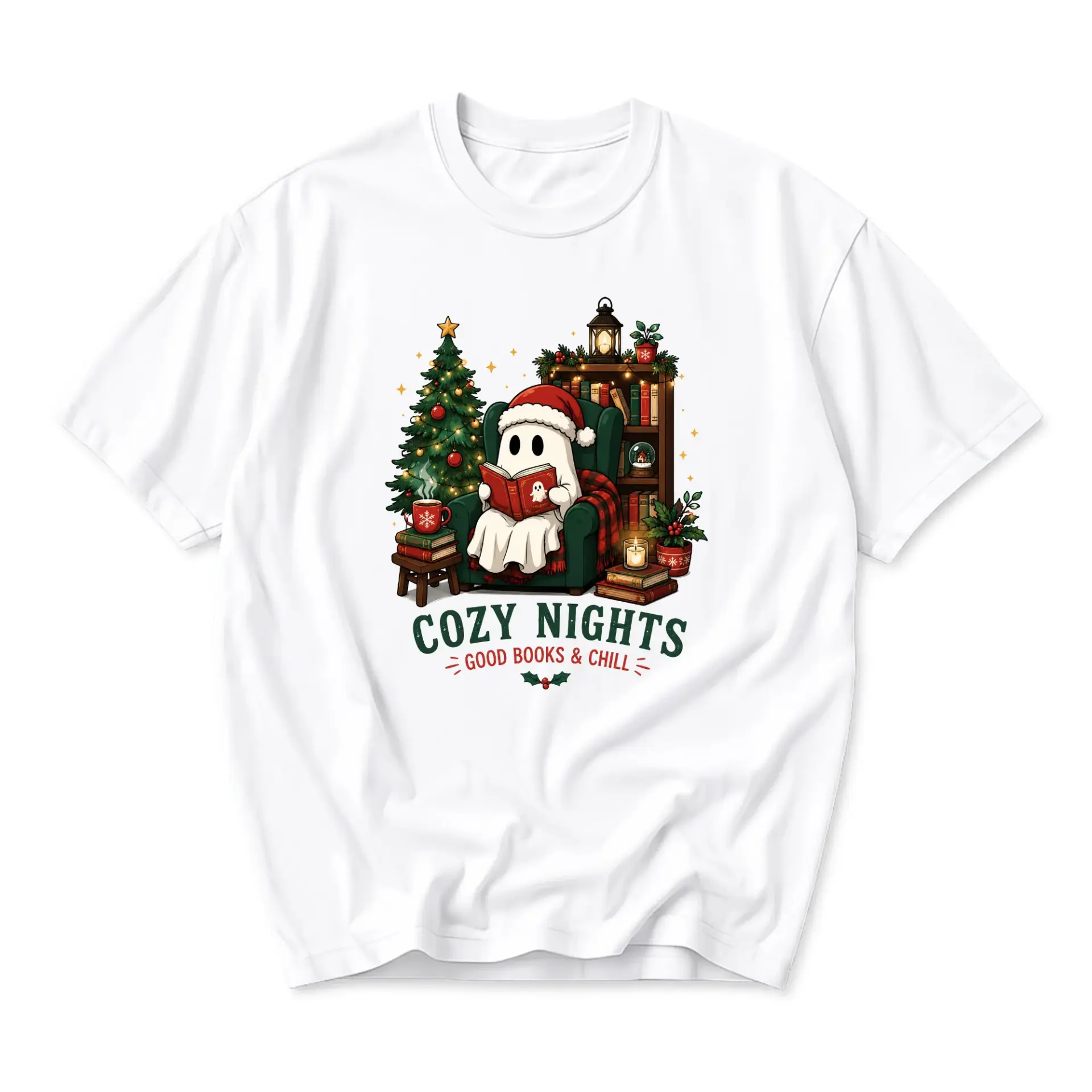 Graphic Tee Cozy Nights Good Books and Chill Unisex Short Sleeve Crew Neck Cotton Casual Holiday Reading Shirt
