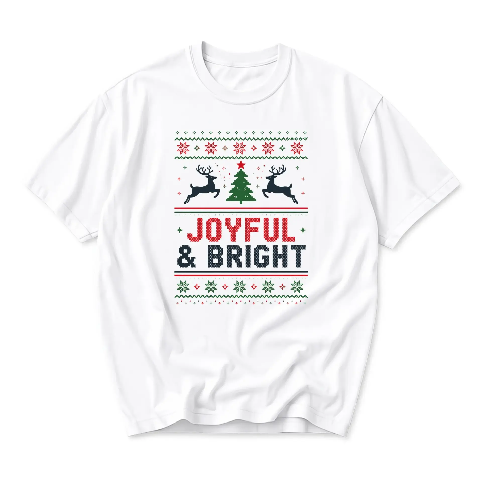 Graphic Tee Joyful and Bright Holiday Reindeer Print Unisex Casual Crew Neck T-Shirt for Seasonal Celebration Wear