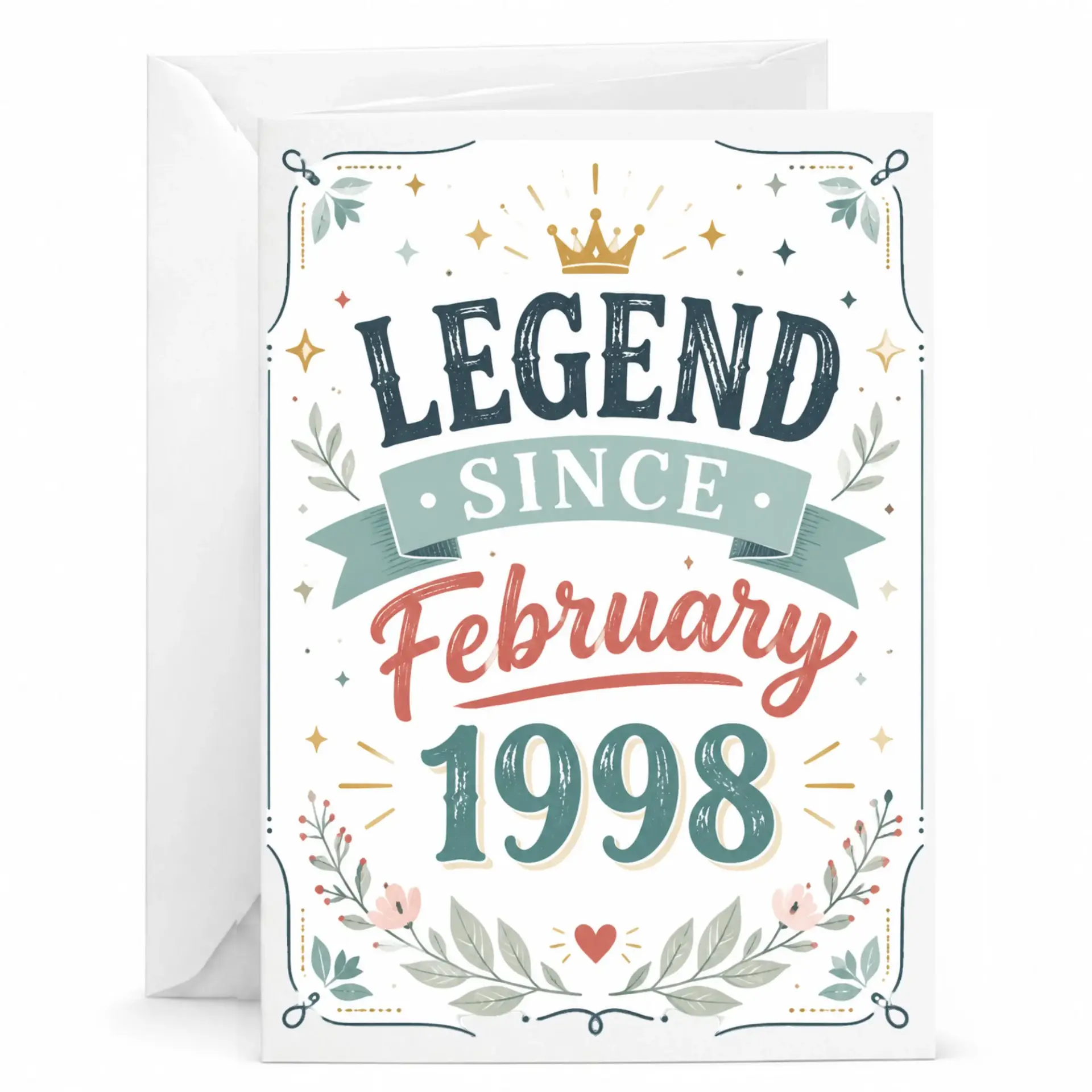 Birthday Card Legend Since February 1998 Vintage Style Greeting Card for Milestone Celebration and Special Anniversary