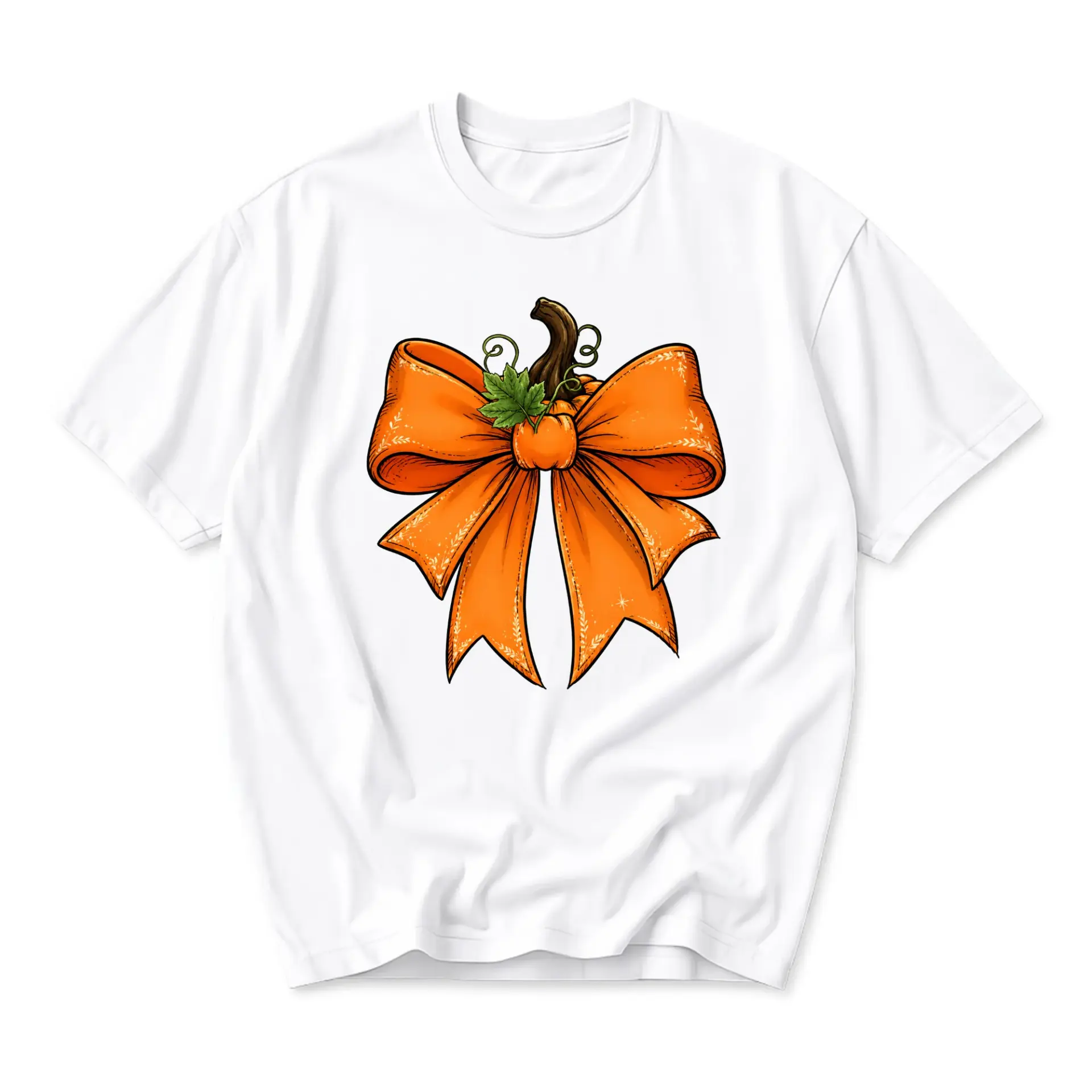 Graphic Tee Pumpkin Bow Fall Fashion Unisex Crew Neck Shirt Comfortable Cotton Blend Everyday Casual Seasonal Apparel