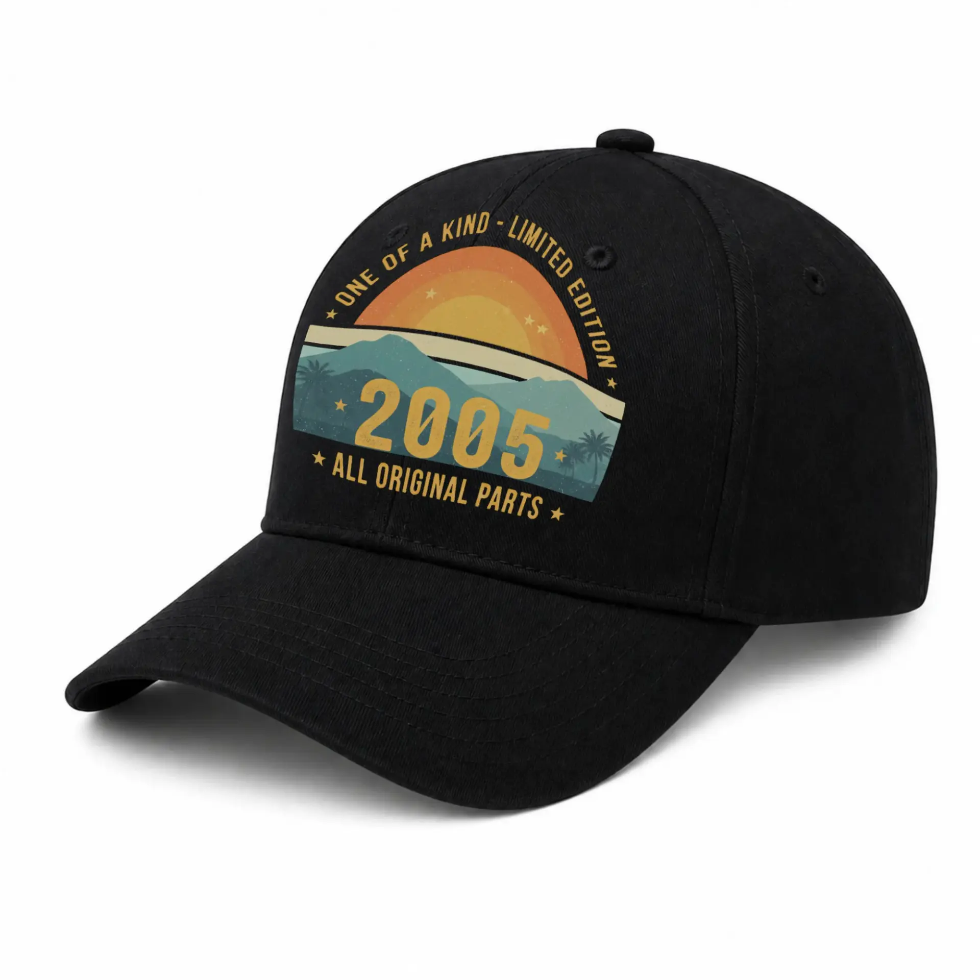 Baseball Cap Featuring Retro Sunset Mountain Landscape Vintage Design