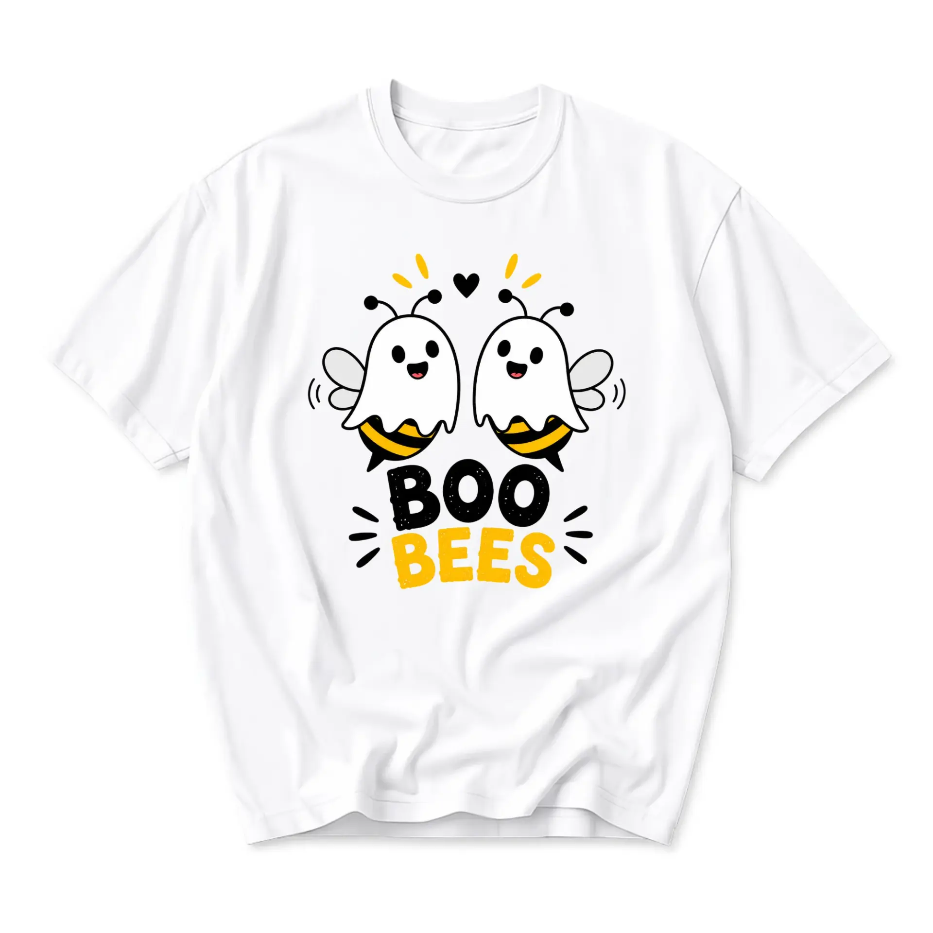 Funny Shirt Boo Bees Graphic Tee Cute Ghost Bee Unisex Crew Neck Casual Everyday Wear Soft Cotton Blend T-Shirt Top