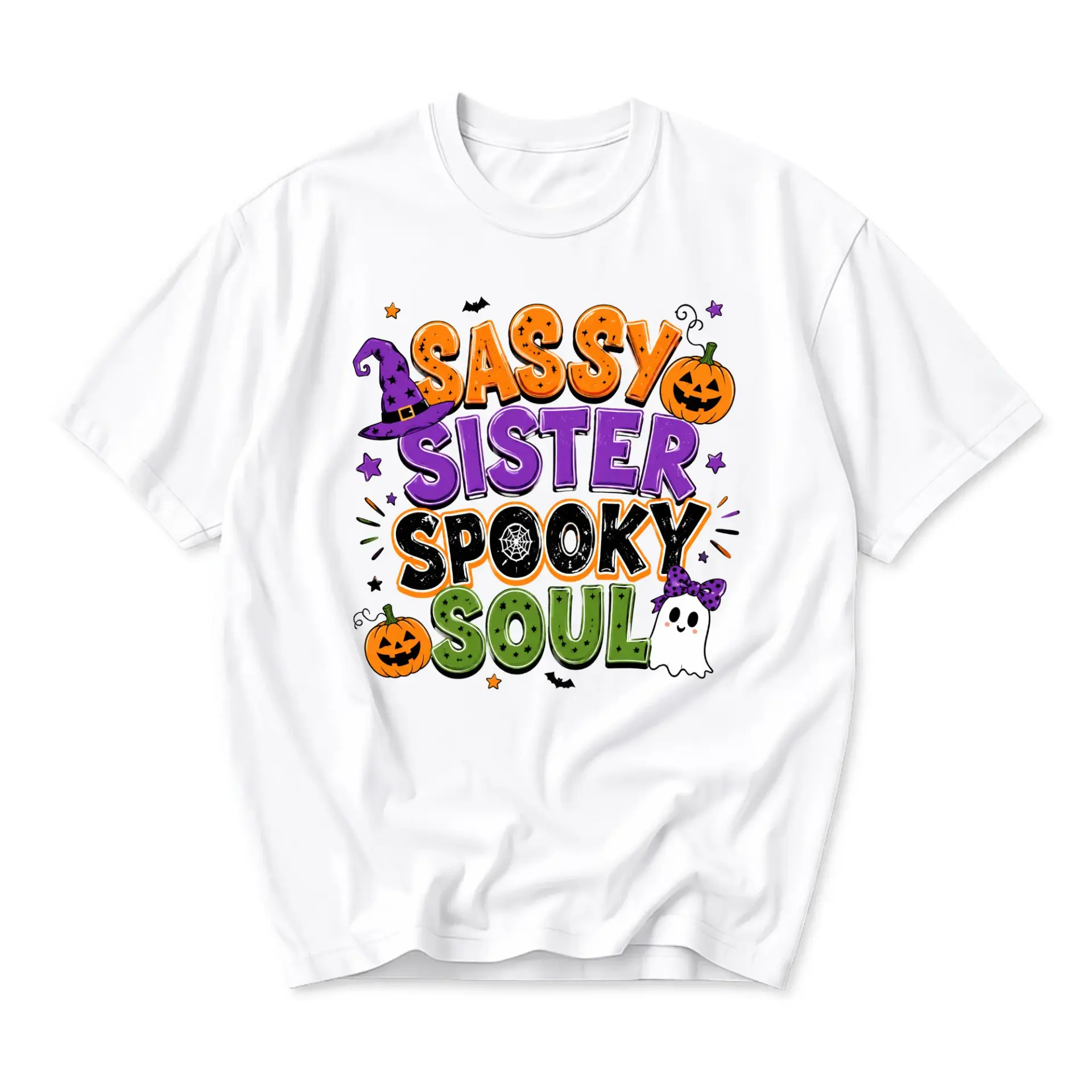 Graphic Tee Sassy Sister Spooky Soul Halloween Shirt Casual Fall Season Unisex Crew Neck Short Sleeve Top