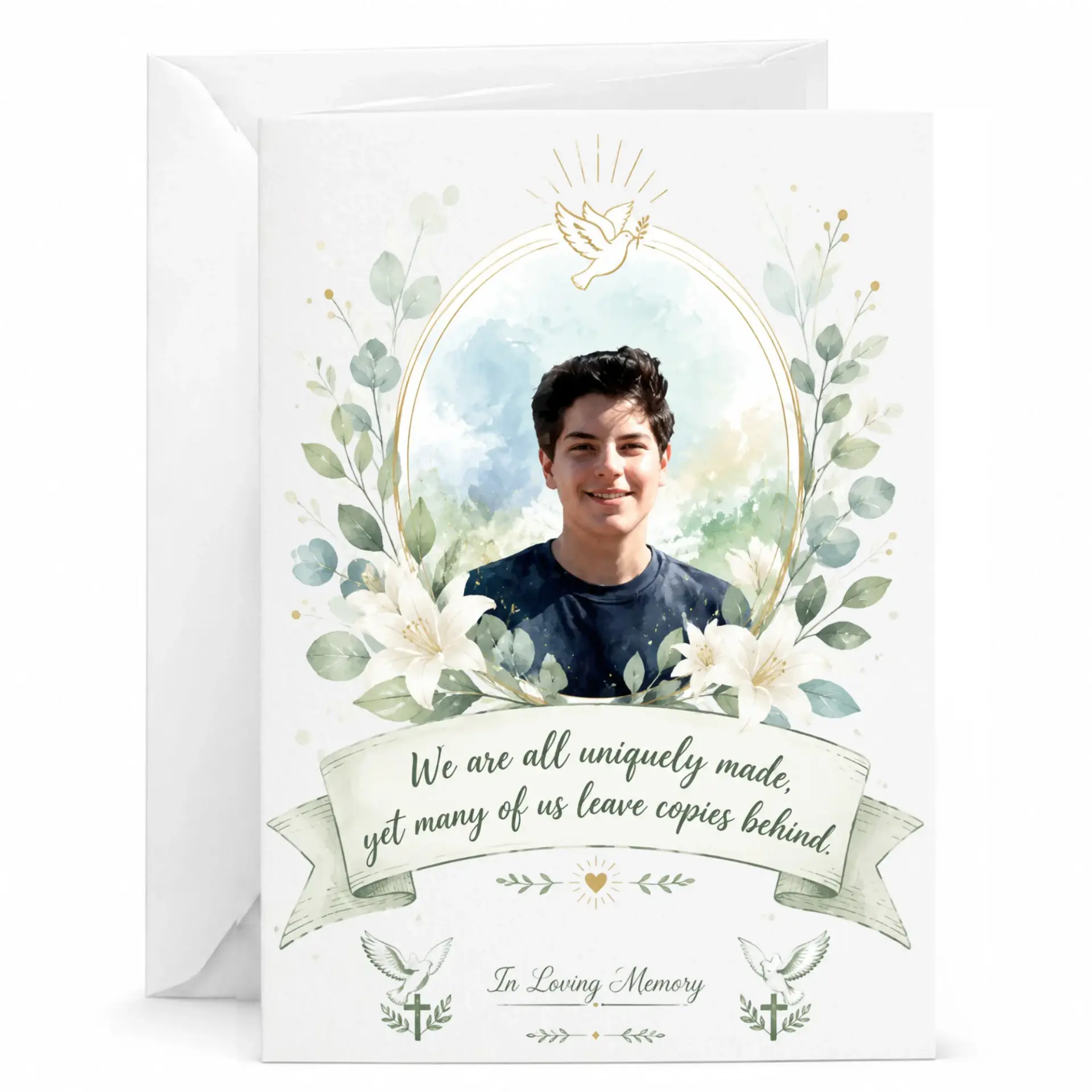 Sympathy Greeting Card in Loving Memory with Floral Dove Design for Personal Remembrance and Condolences 5x7 Inches