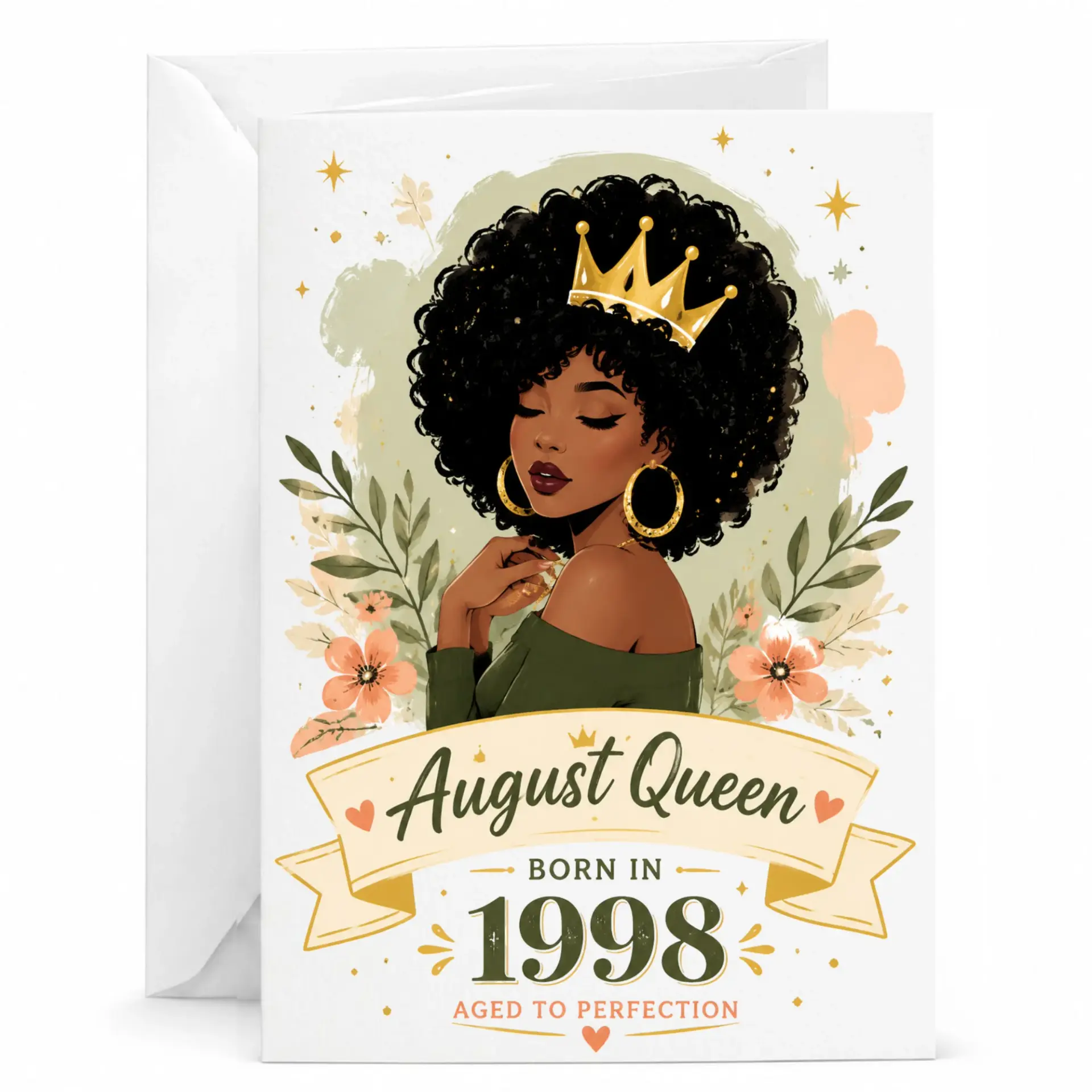 Birthday Card August Queen Born in 1998 Aged to Perfection Greeting Card with Envelope for Her 5x7 Inches