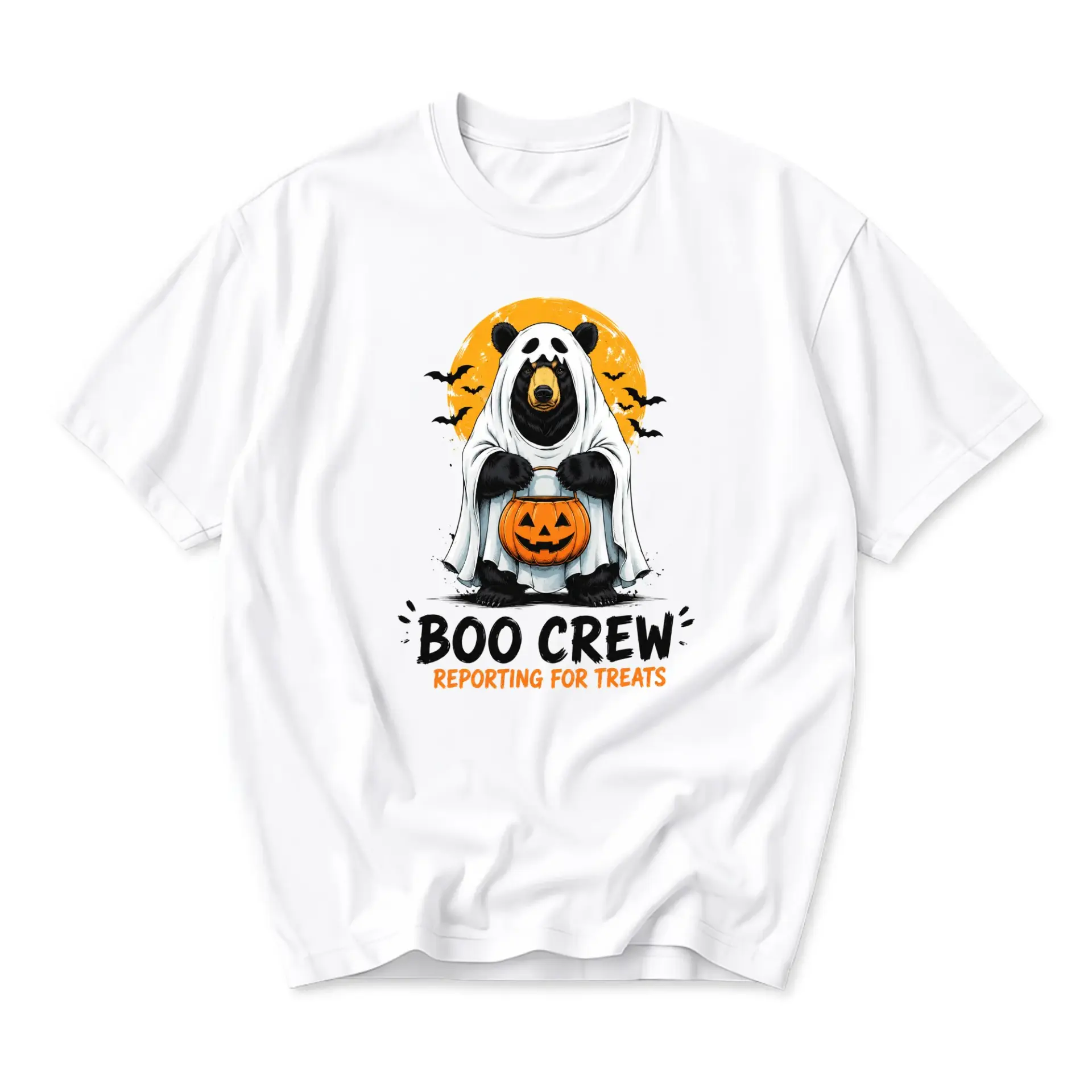 Funny Shirt Boo Crew Reporting for Treats Halloween Graphic Tee Unisex Casual Cotton Blend Short Sleeve Crew Neck Top