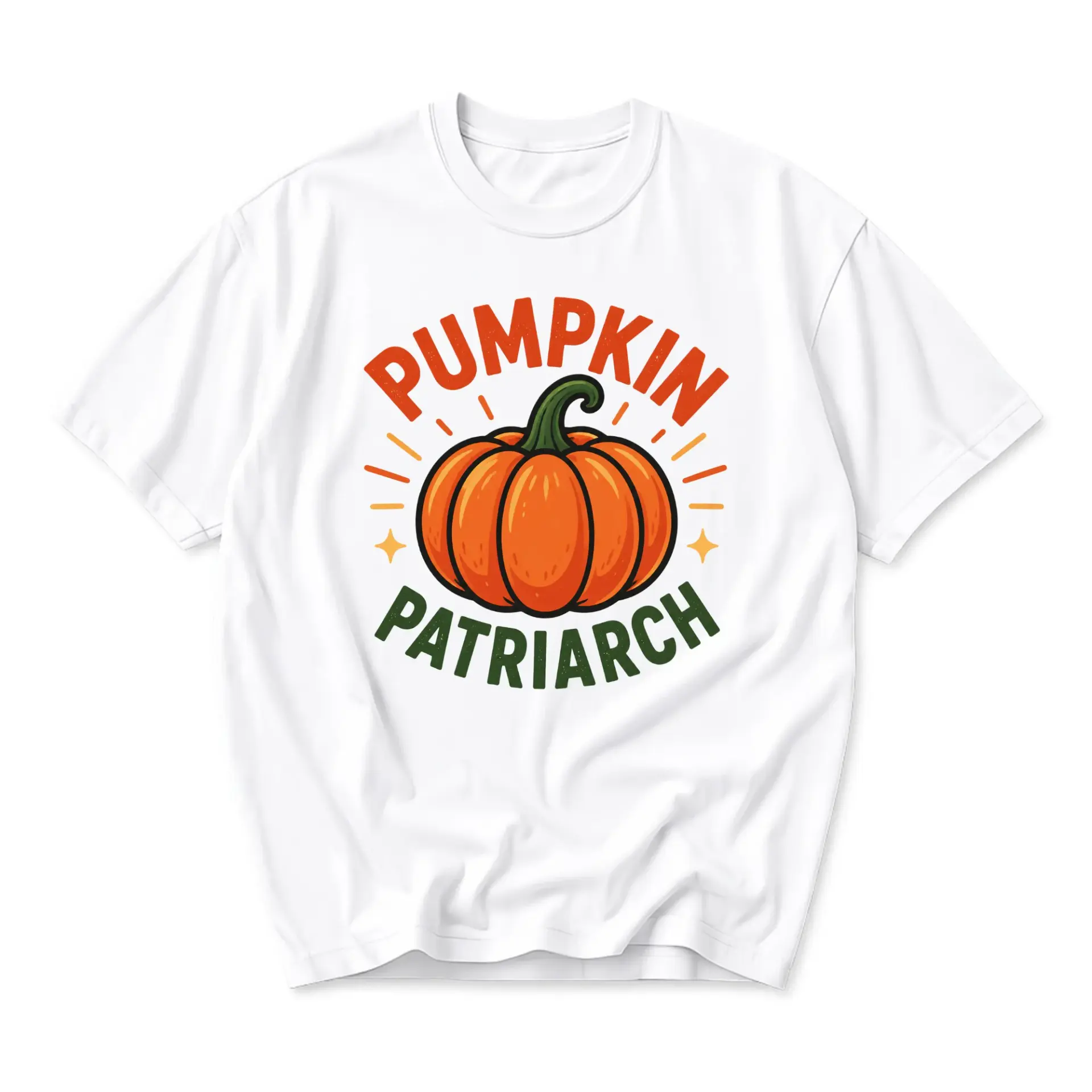 Funny Shirt Pumpkin Patriarch Graphic Tee Unisex Casual Crew Neck Apparel for Autumn Seasonal Fall Fashion Wear